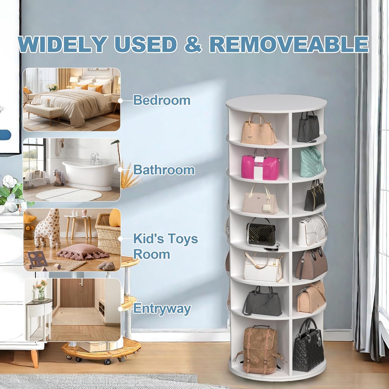 Rotating Shoe Rack Tower, 7-Tier Spinning Shoe Shelf with 4 Grids Per Layer, Display Rack, Lazy Susan 360° Revolving Shoe Carousel Closet Organizer for Entryway, Living Room, White