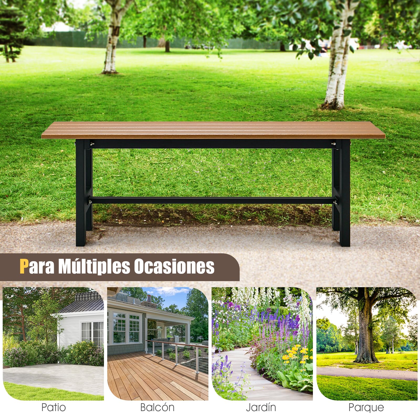 COSTWAY Banco Exterior de 2 Plazas, Banco Jardin Exterior Estructura Metal Revestido de Plástico, 120 x 36 x 40,5 cm, Carga 300kg, Terraza Jardin Interior Exterior (Brown)