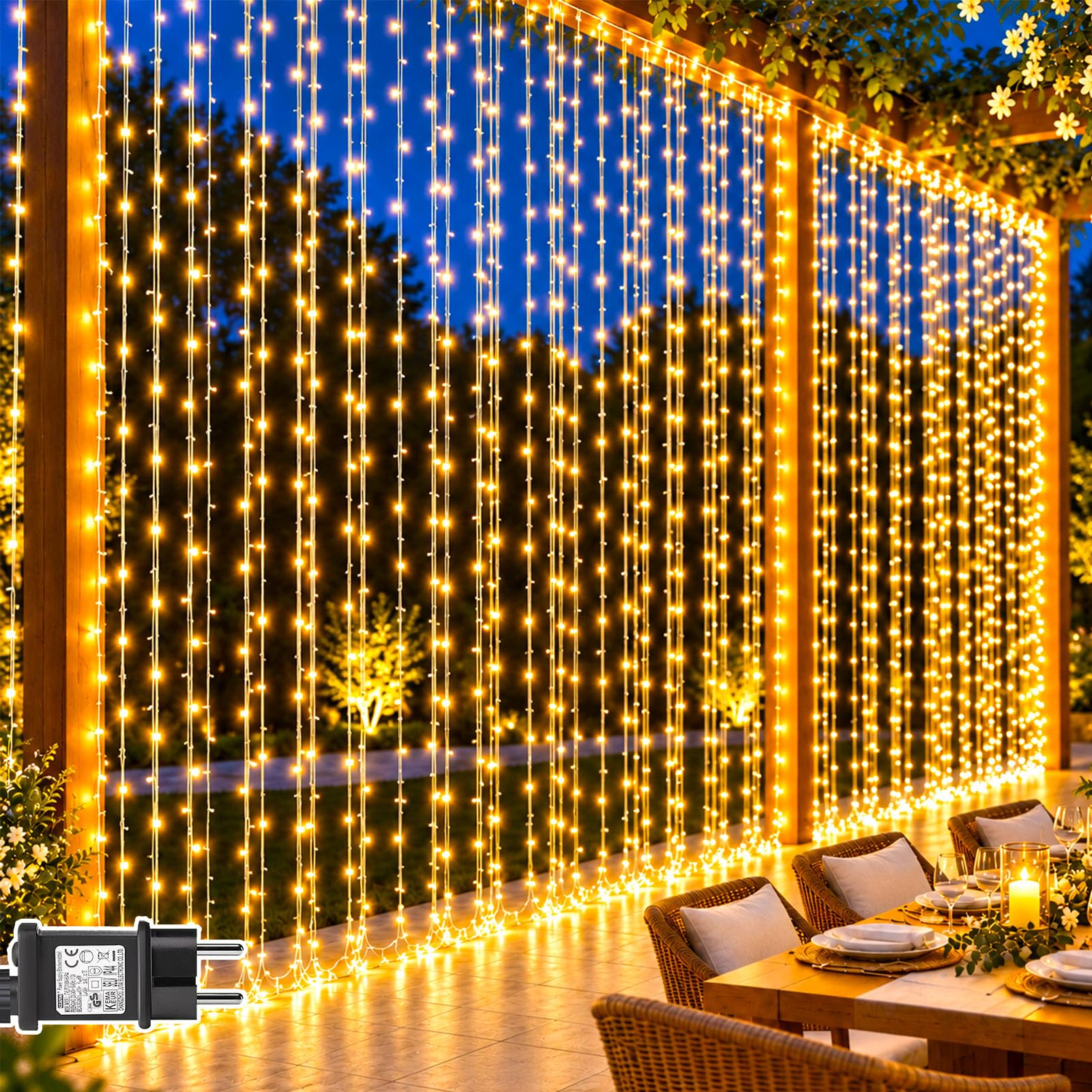 Dekofun 6M x 3M Lichtervorhang Aussen, 600 LED Lichterketten Vorhang