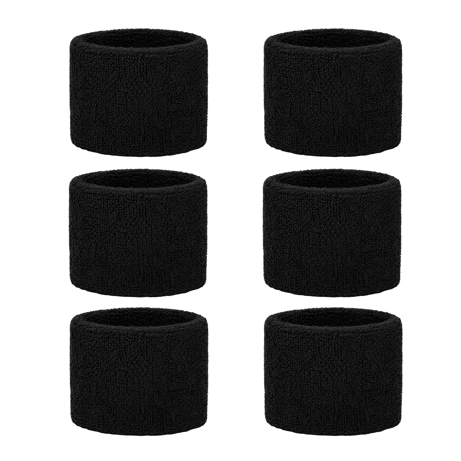 TOPTIE 6 Pcs Black Wrist Sweatbands Sports Wristband for Tennis Football Terry Cotton Absorbent Arm Sweatband for Tennis Basketball 2-1/8 Inch