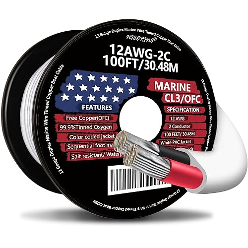 Vista 29 de Cable marino dúplex de calibre 16, cable de cobre estañado para barco, 50 pies, 16 AWG, estándar de EE. UU., OFC, alambre de cobre libre de oxígeno
