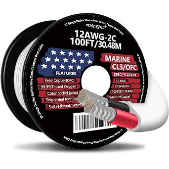 12 Gauge Duplex Marine Wire Tinned Copper Boat Cable, 100ft 12 AWG Standard USA OFC Oxygen Free Copper Wire for Outdoors/Automotive/Boat/Speakers/Solar/RV/Camper/Trailer