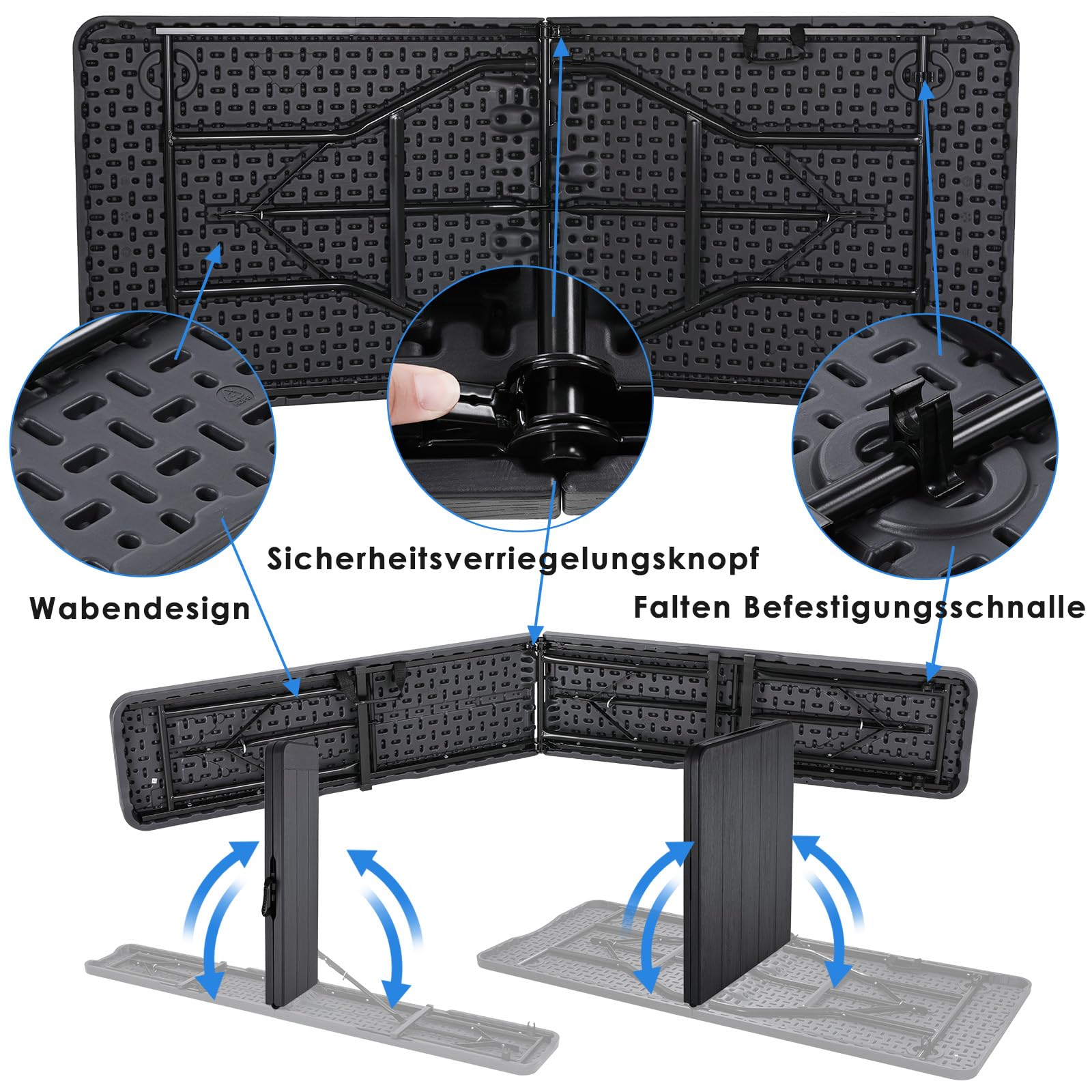 Set Tenda da Birra 3 Pezzi 180cm, Tavolo e 2 Panche Pieghevoli, Mobili da Giardino in Plastica HDPE