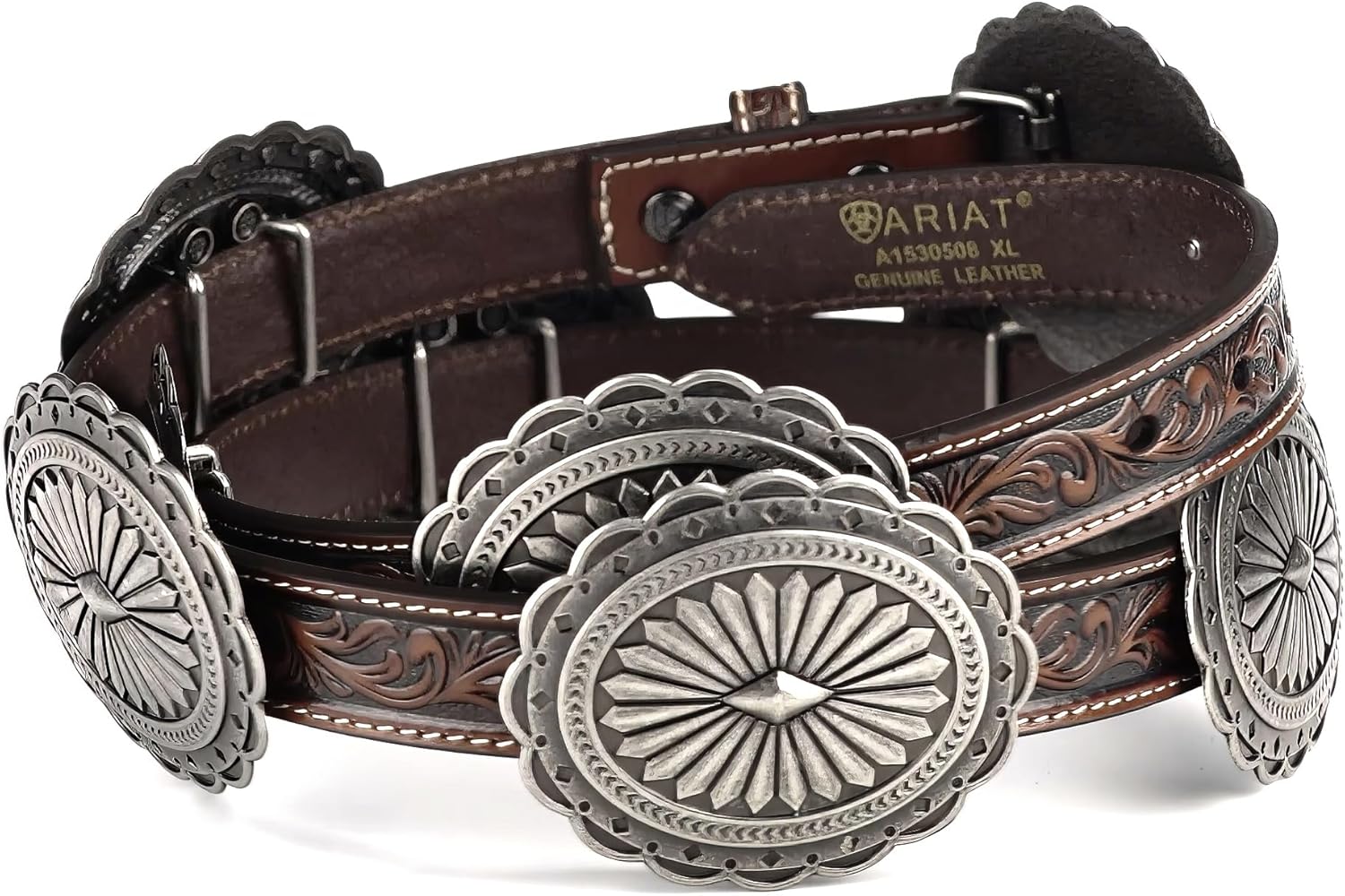 Ariat Women's Tooled with Silver Oval Concho Leather Belt
