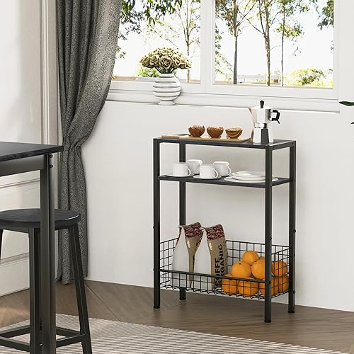 Miniatura 16 de Mesa auxiliar delgada para espacios pequeños, diseño 2 en 1 con soporte para revistas, marrón rústico Marrón (Rustic Brown),Negro -,Bricolaje