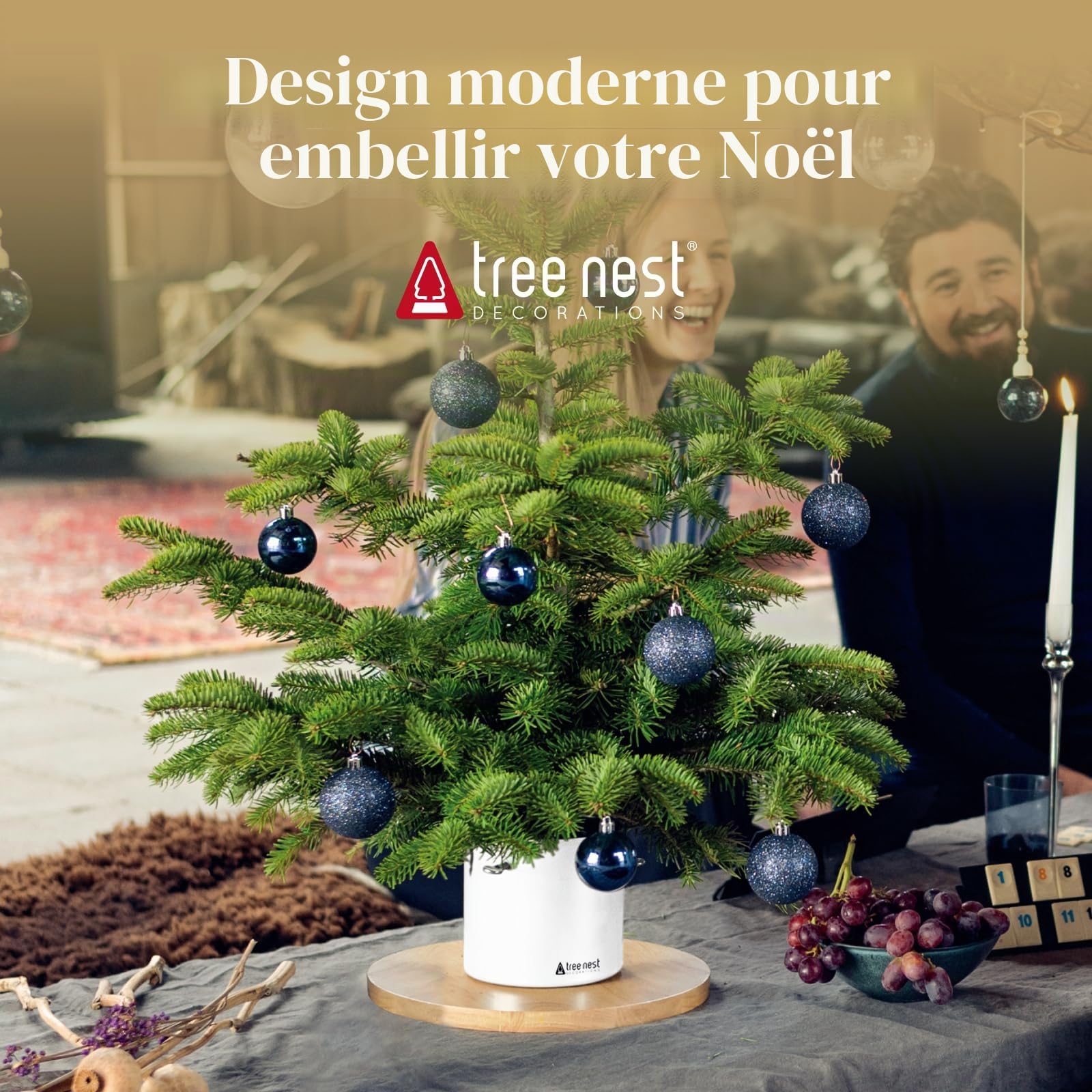 Tree Nest Pied de Sapin de Noël Support Pied de Sapin avec Réserve d'eau - Moonlight Christmas Tree Stand pour Sapin jusqu'à 2m, Tronc de 3 à 9 cm Blanc