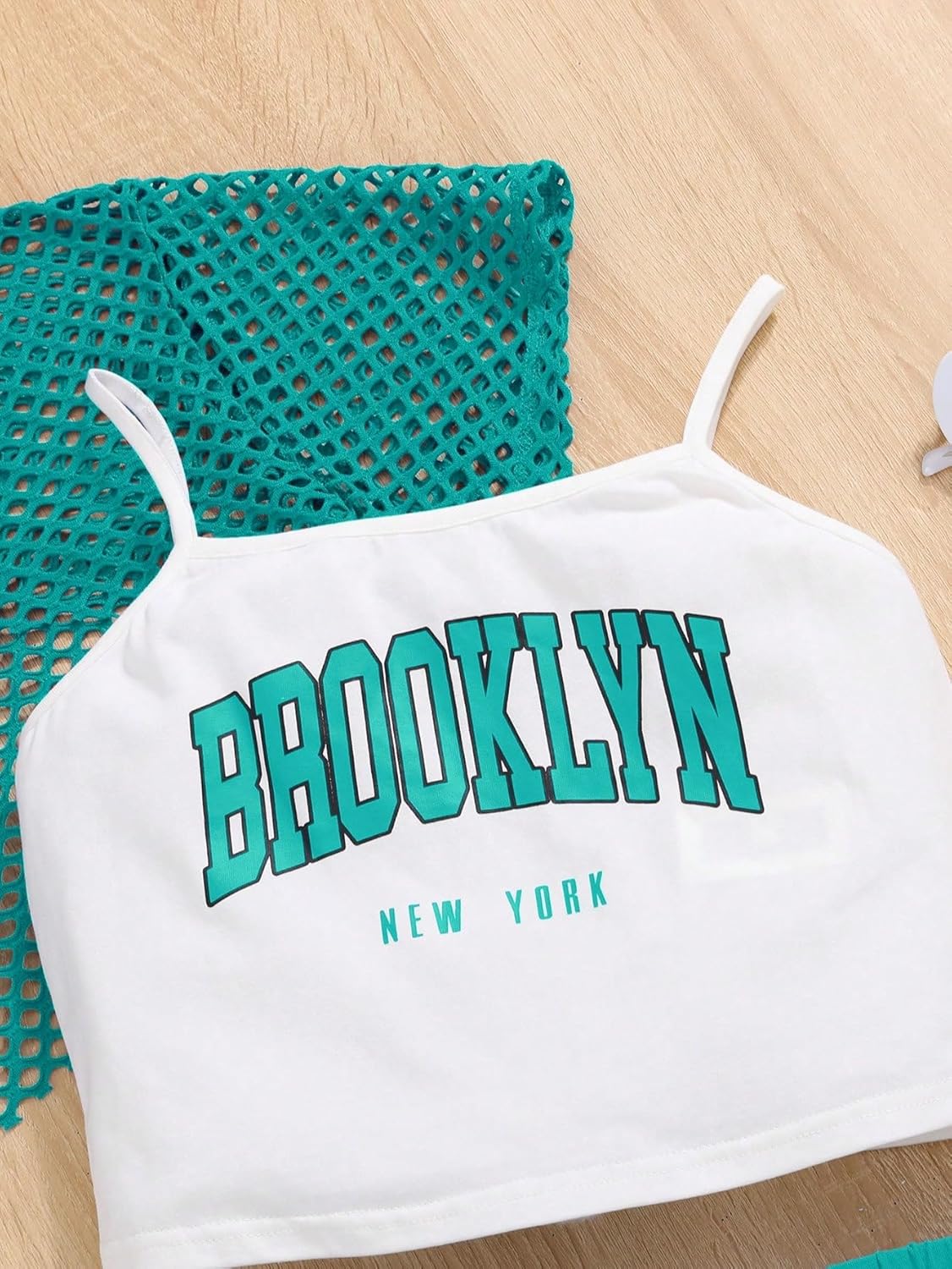 Verdusa Girl's 3 Piece Cute Outfits Letter Print Cami Top Track Shorts Short Sleeve Hollow Out Tee - Image 3