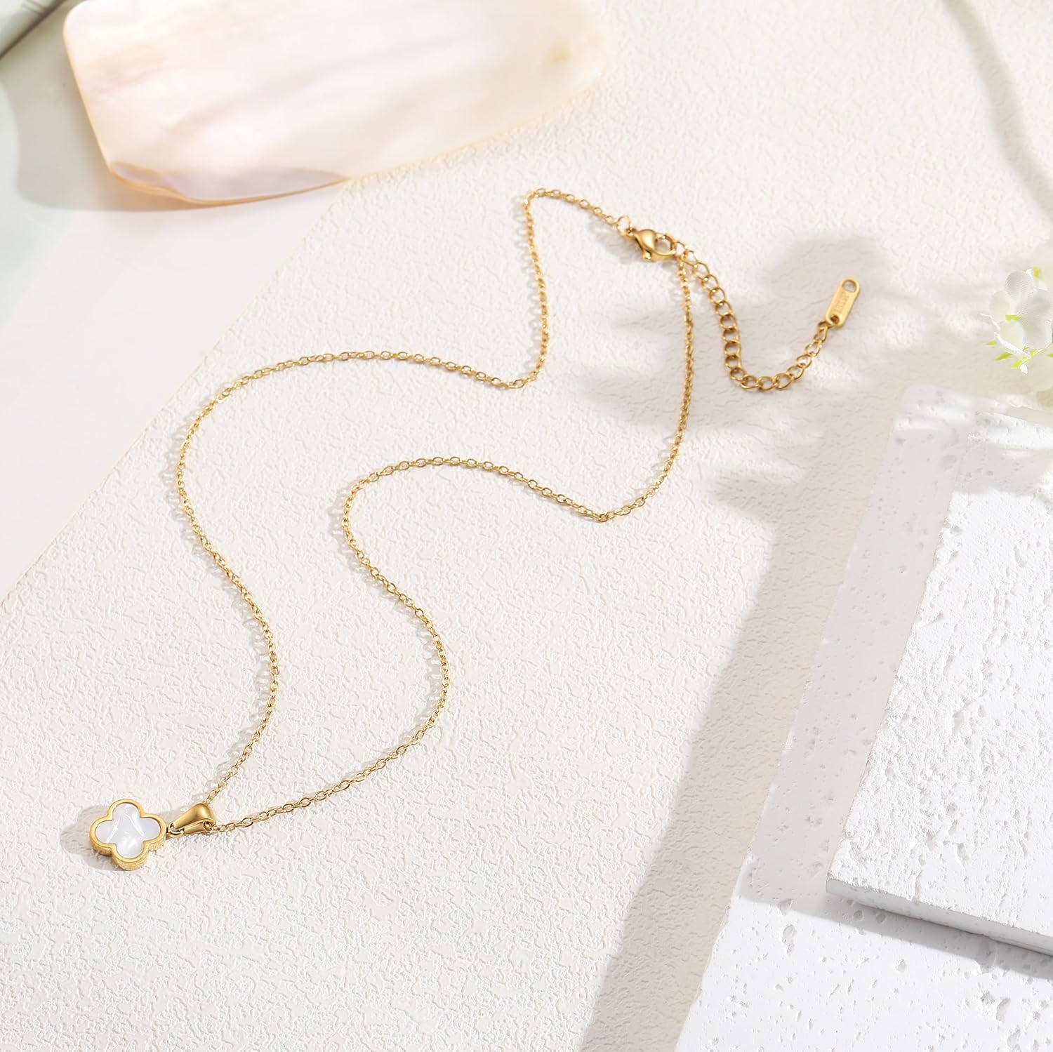 Clover Necklace for Women 18K Gold Plated Four Leaf Clover Pendant Necklaces Lucky ... - Image 4