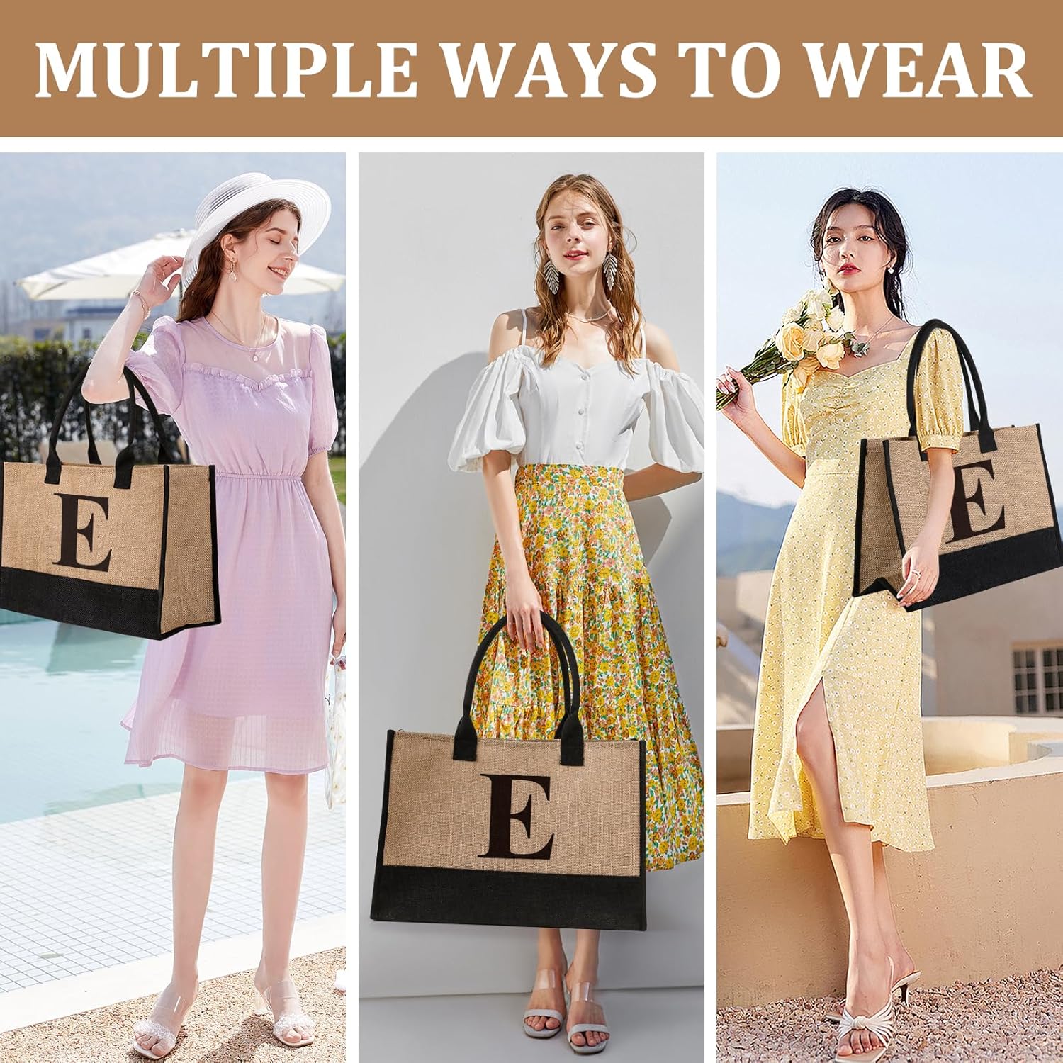 Initial Jute Tote Bag & Makeup Bag, Birthday Gifts for Women Her Mom Teachers Friends - Image 5