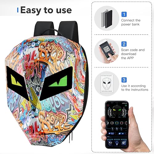 Miniatura 5 de DABASHAN Mochila de motocicleta con pantalla LED, Mochila(graffiti), Estilo de moda