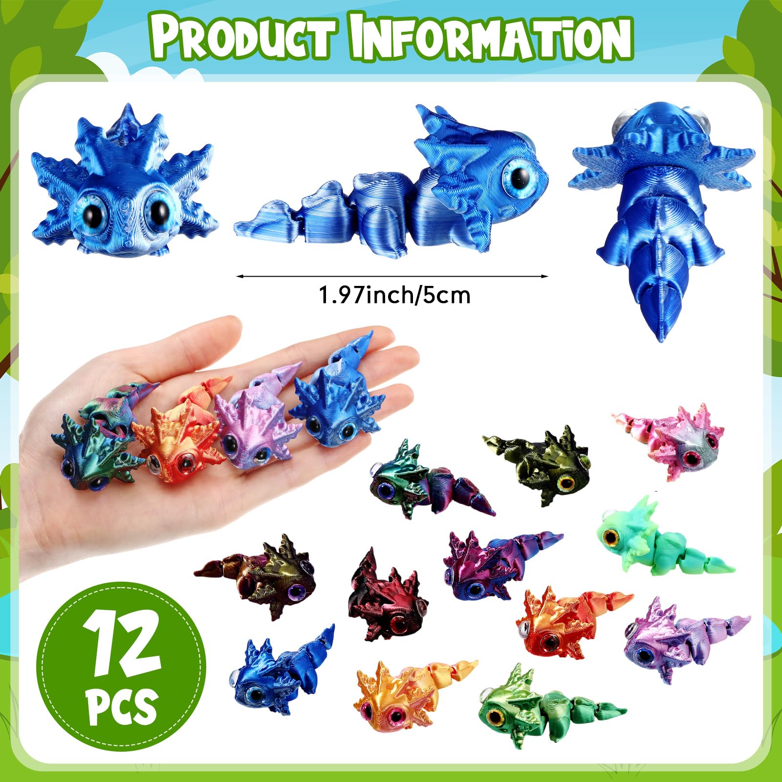 Amazon.com: Honoson 12 Pcs 3D Printed Animals, 5-7cm, Baby Axolotl