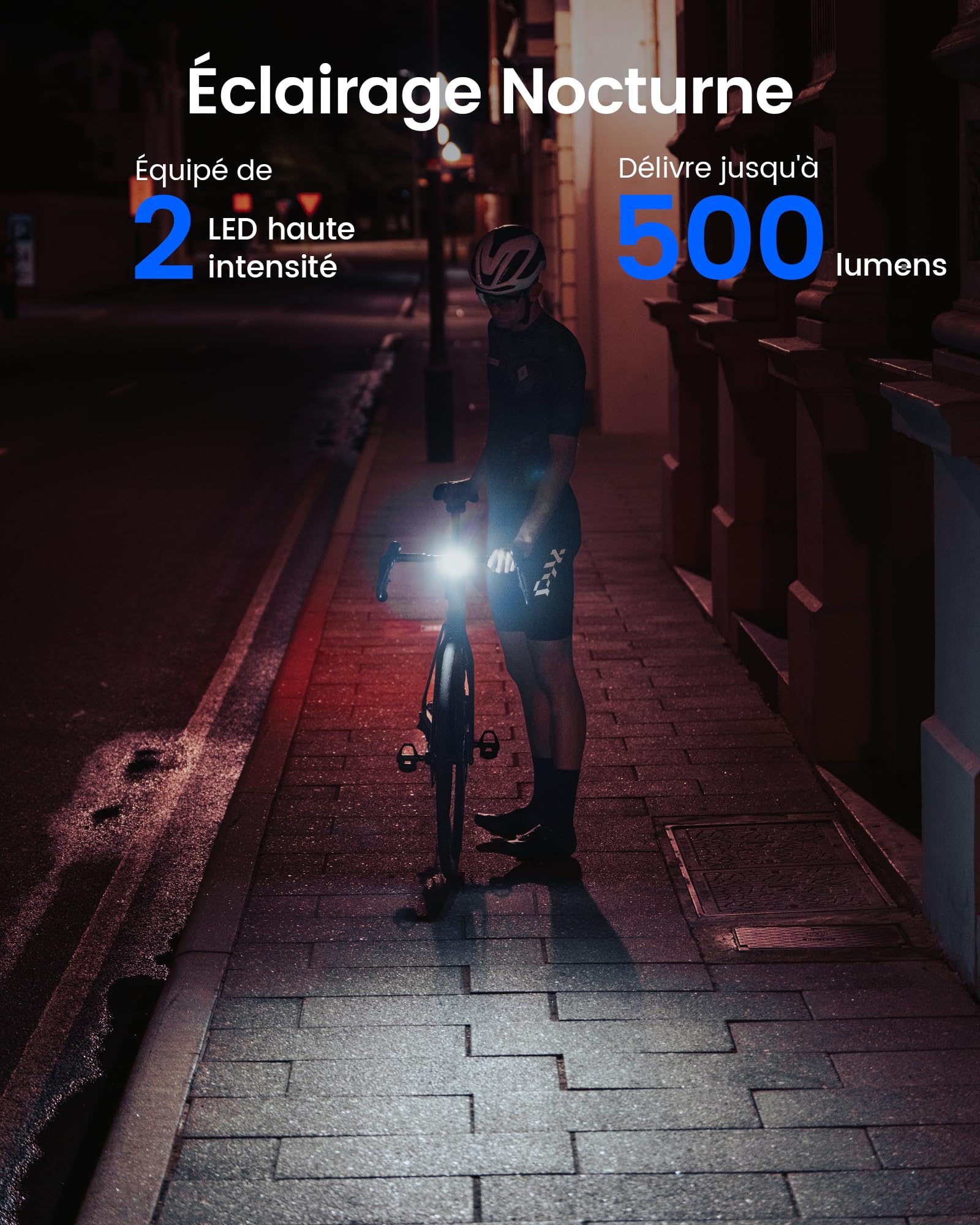 RAVEMEN FR500 500 Lumens Phare avant pour vélo, compatible avec Garmin/Wahoo Cycloordinateur, jour et nuit visible, 6 modes pour vélo sur route et urbain IPX6