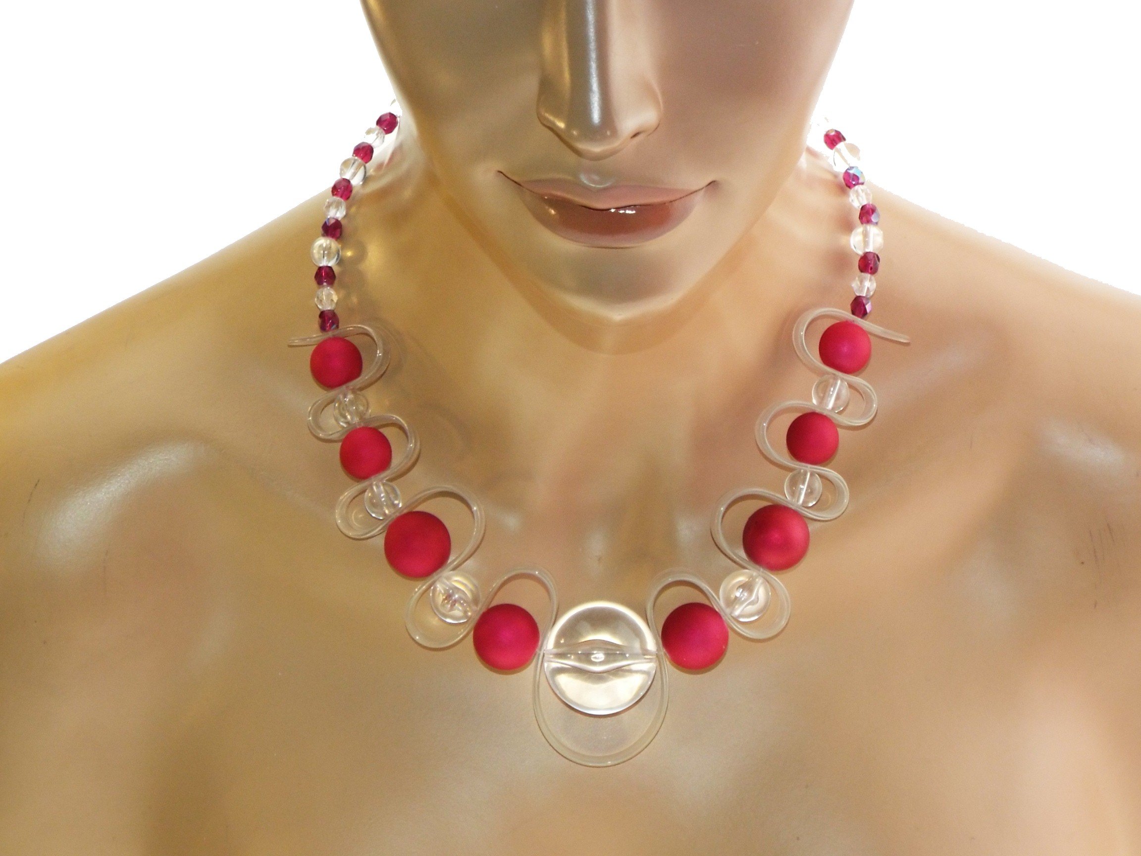 Set zigzag - cristal y fucsia - bisutería - Creación artesanal