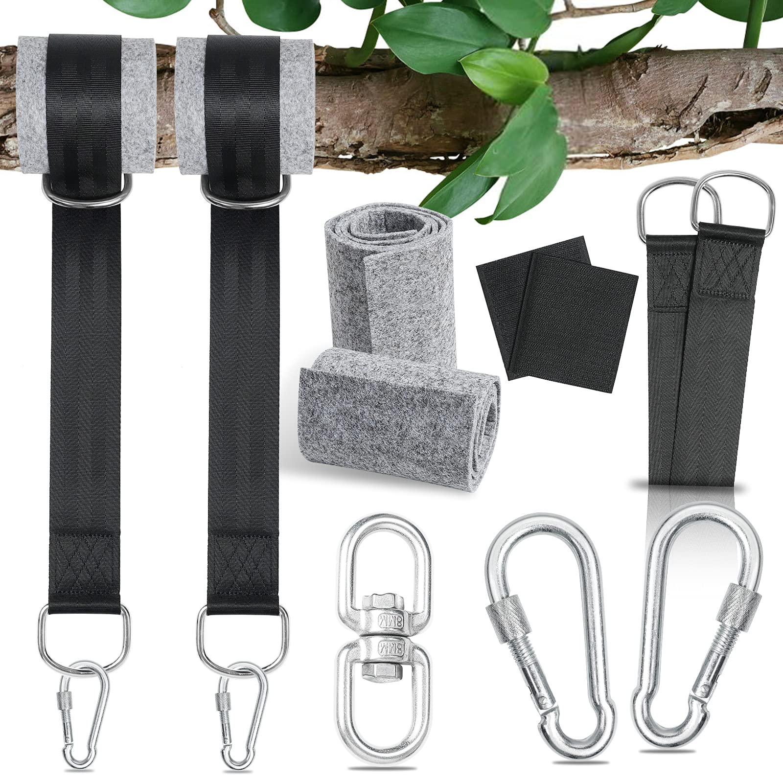 Youley Hammock Straps (Set of 2), Tree Swing Hanging Straps 1.5M /5ft with Safety Lock Heavy Duty Carabiner and D-rings Holds Up to 500KG for Camping Backpacking Patio Hammocks and Swings