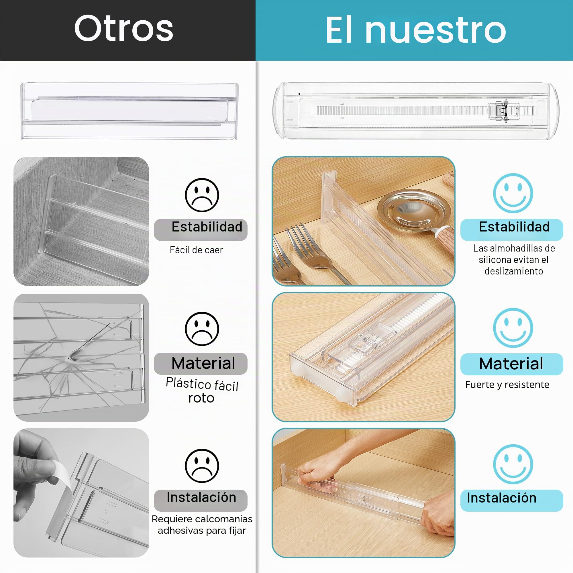 Vtopmart 8Pack Separador de Cajones, 5.9 Cm de Alto, 32.76–54.35 Cm, Organizador de Cajones de Cocina Ajustable y Expandible, Separadores de Organizador de Plástico Transparente para Ropa Interior