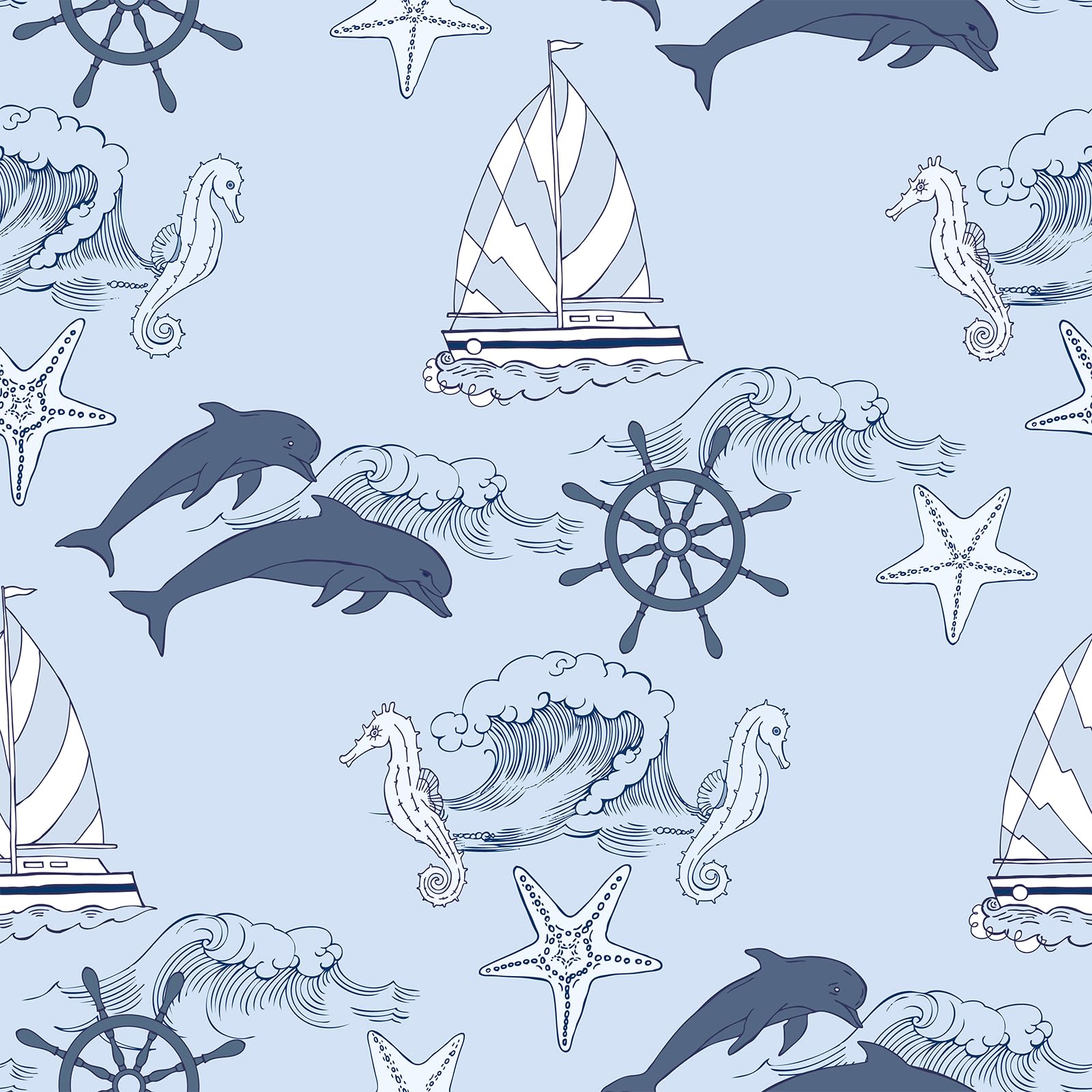 VaryStyle Blue Ocean Wallpaper Nursery Baby Blue Nautical Peel and Stick Wallpaper Coastal Blue Contact Paper for Cabinets Drawers Removable Adhesive