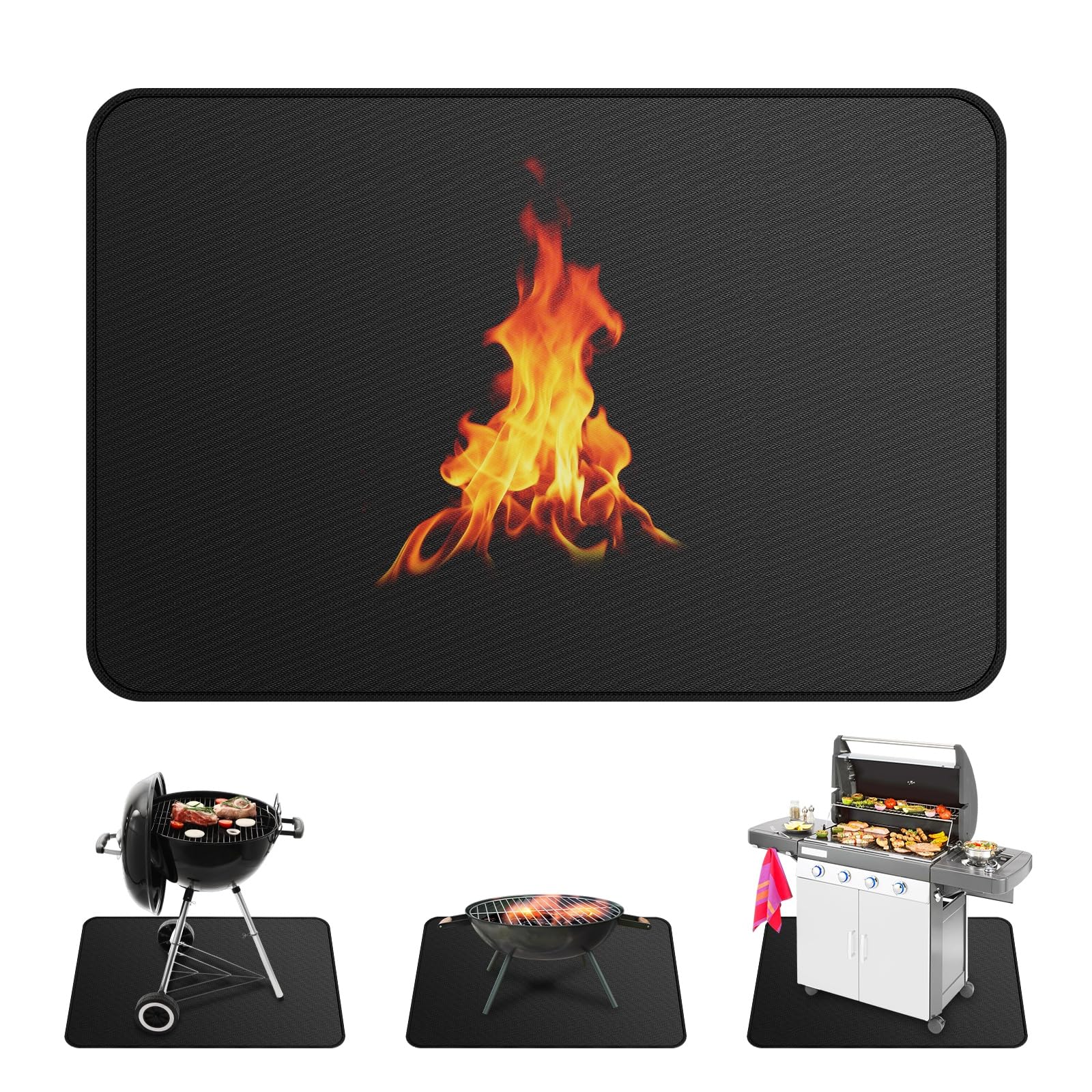 M METERXITY Under Grill Mat for Outdoor Grill, 59x39.4 Inch/ 150x100cm Rectangle Fireproof Fireplace Pad for Indoor Fire Pit, Oil-Proof Waterproof Decks & Patio BBQ Protector Mat