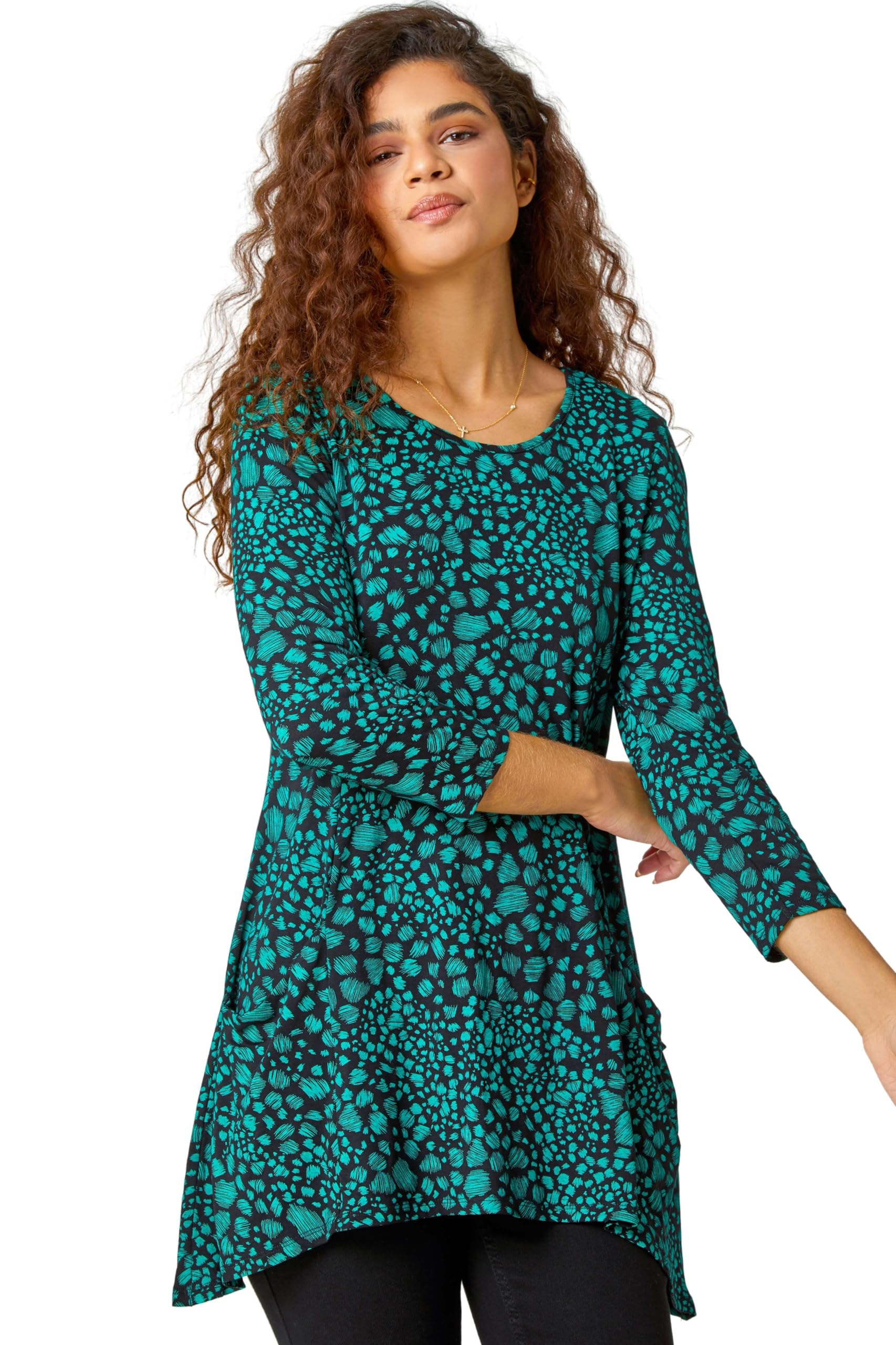 Roman Spot Print Swing Stretch Top - Green - Size 10