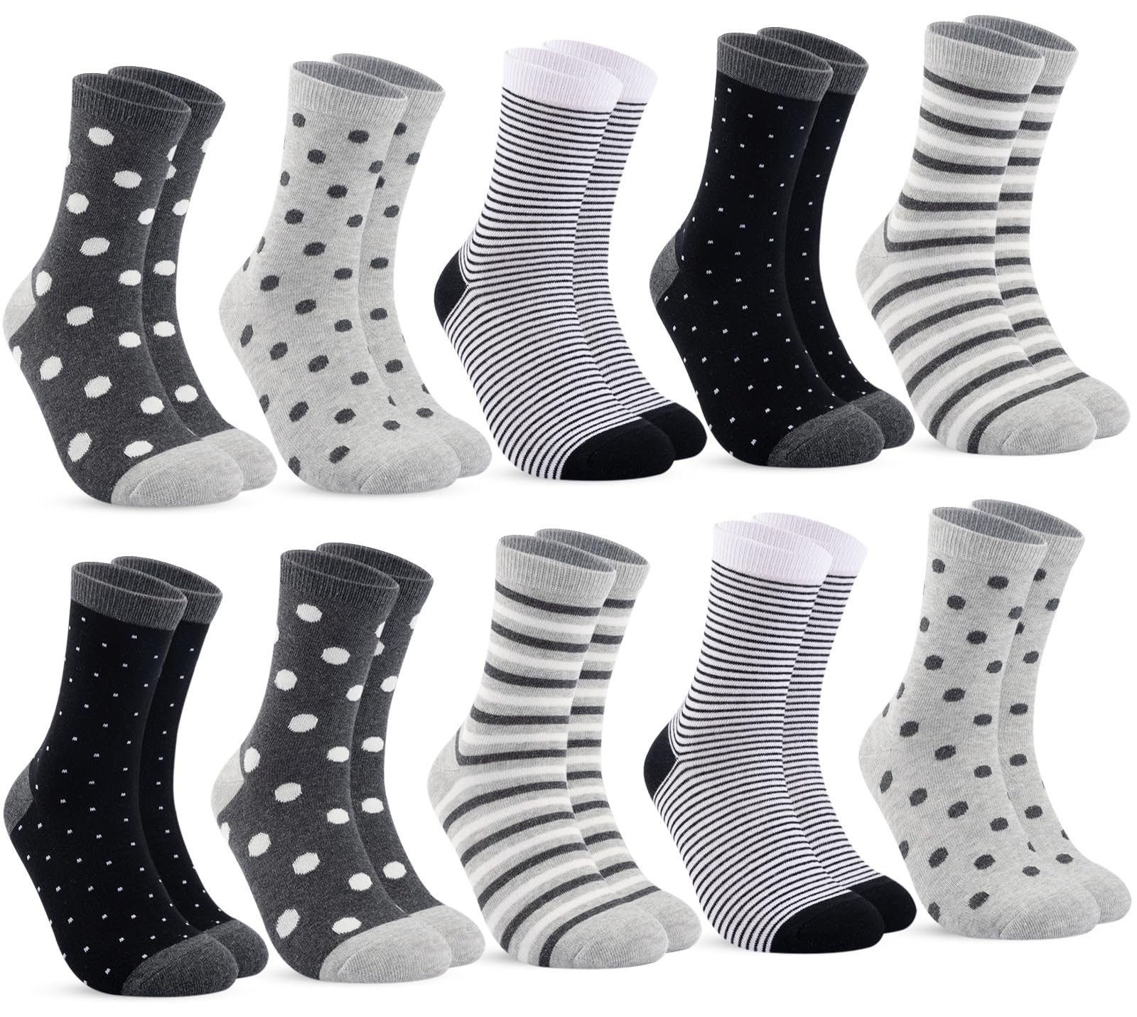 Blu Ninfee 10 Paar Socken Damen 39-42, Strümpfe damen Baumwolle Lange Ringelsocken, Bunte Damensocken Baumwollsocken Mädchen mit Streifen Punkten
