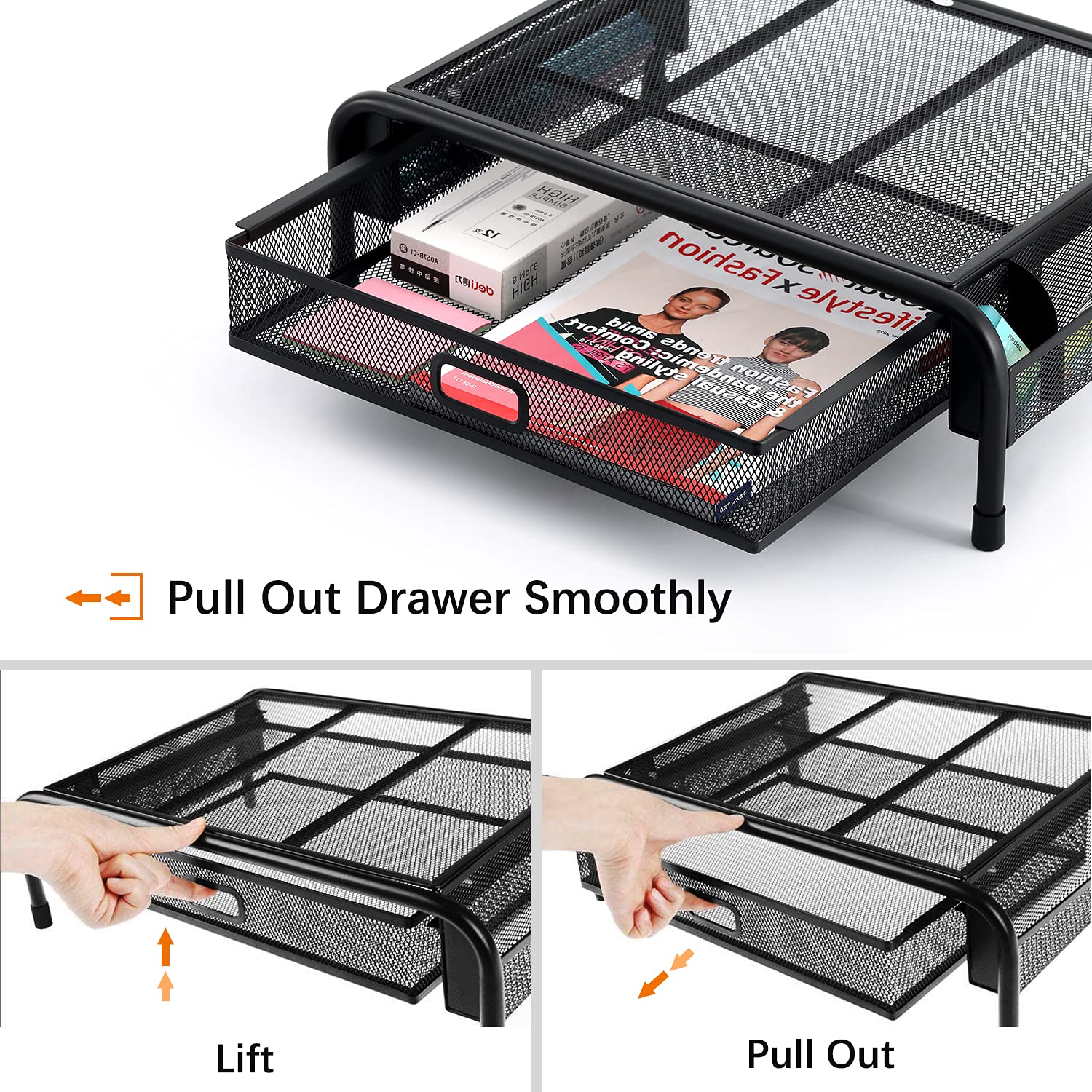 Buy Monitor Stand Riser, Mesh Metal Printer Stand Holder with Pull Out