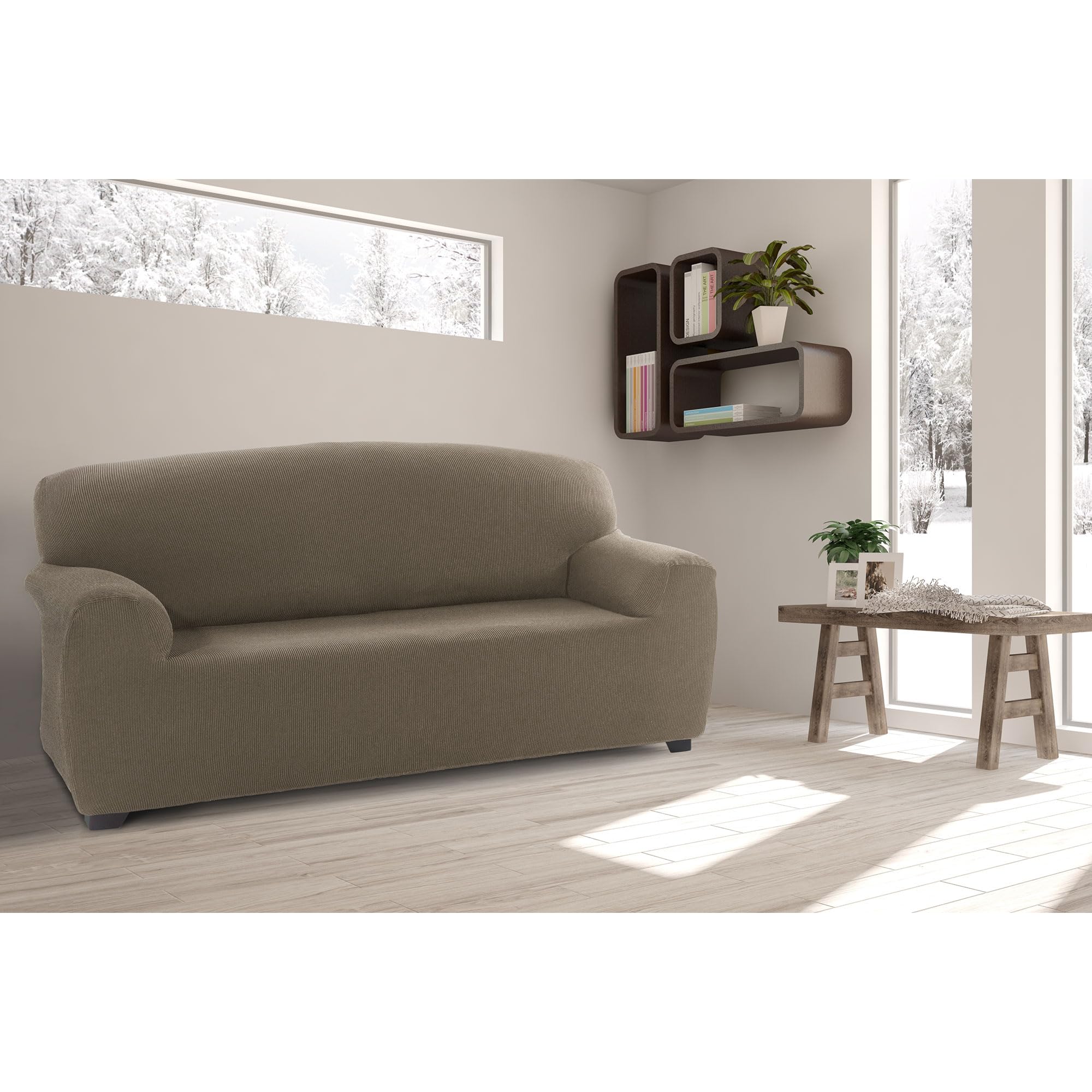 ECOMMERC3 | Funda Sofá Tamaño 4 Plazas 220-260 cm Efecto Sofá Nuevo - Funda Sofá Color Lino Fácil Instalación Ajuste
