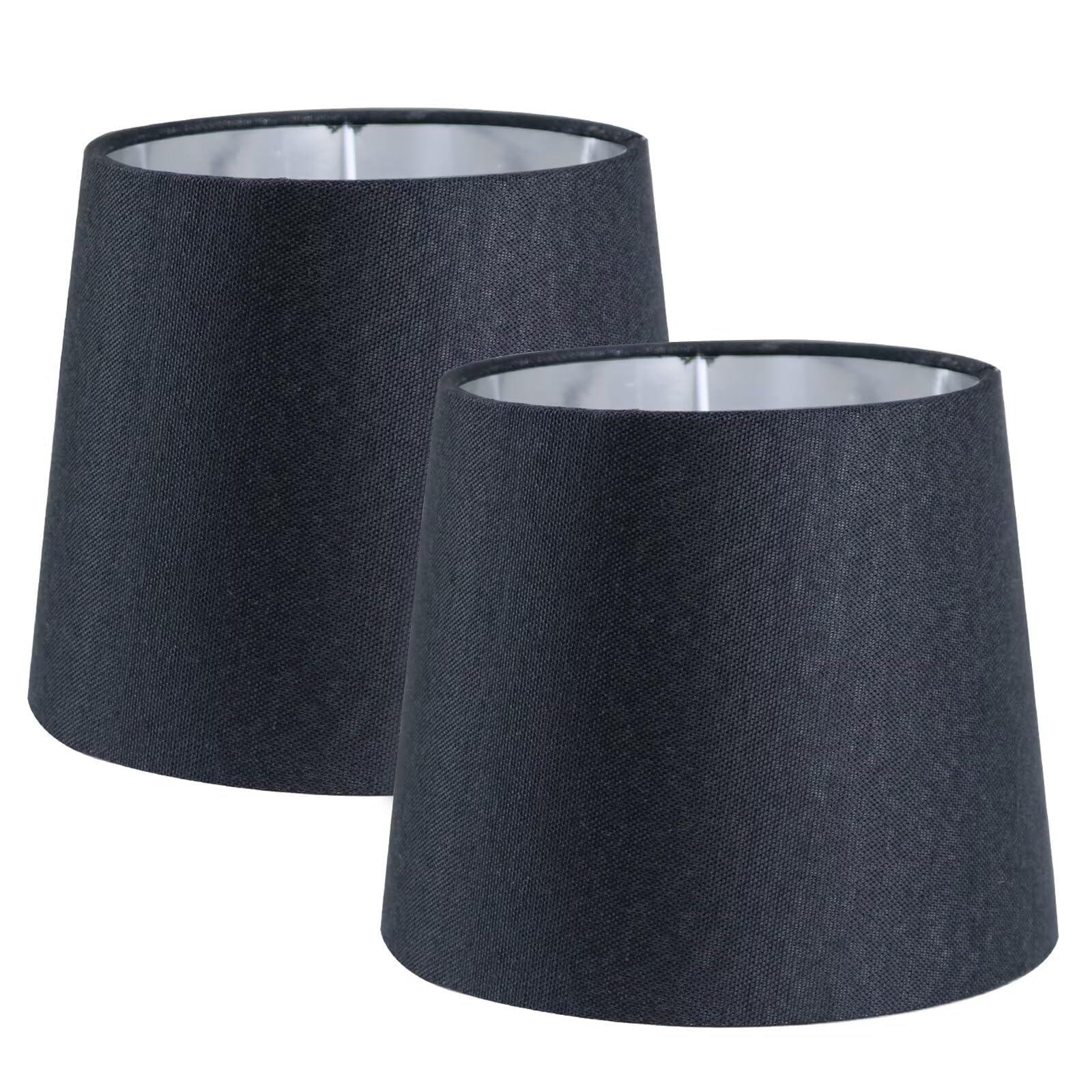 Sinta 2 Pcs 7" Lamp Shade Modern Tapered Replacement Black Fabric Simple Style Light Shade with Silver Lining for E27/E14 Table Lamp/Wall Lamp