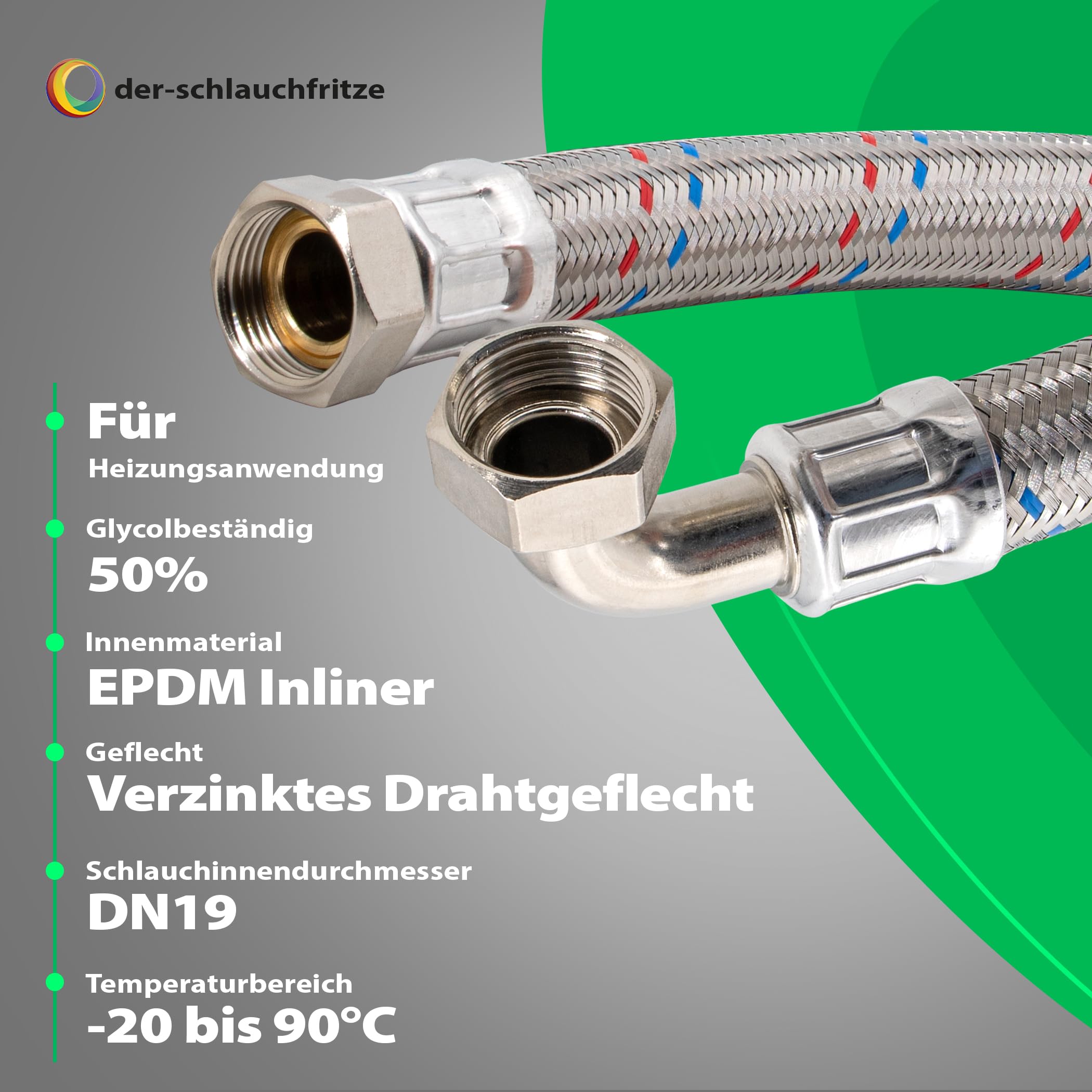 Panzerschlauch 3/4"ÜM x 3/4"ÜM Bogen (DN19)