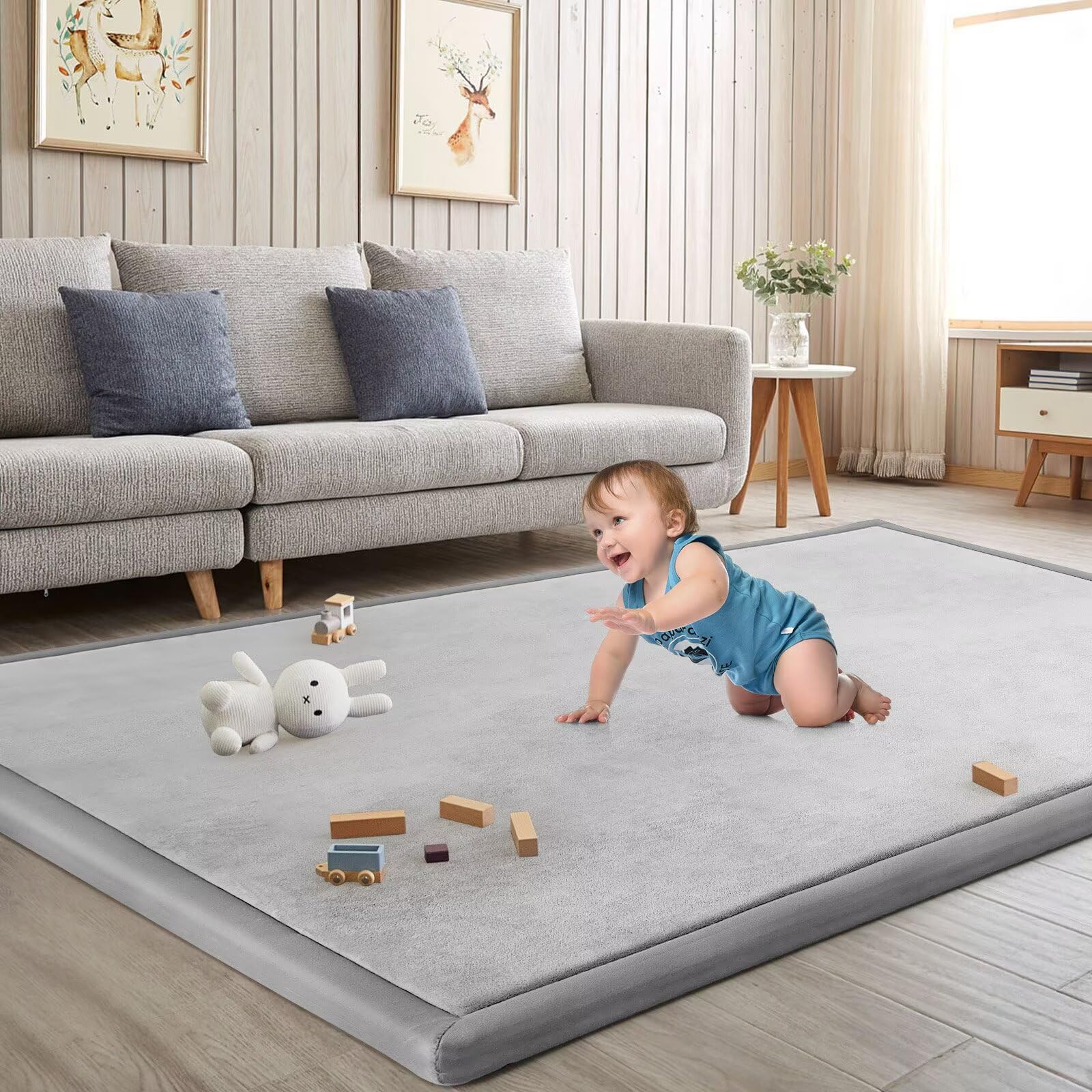ILPEOD Baby Play Mat for Floor Tummy Time Mat Nursery Rug Muscle Mat Area Rug Playroom Rug Tatami Mat 79x79" Memory Foam 1.3" Thick Crawling Mat For