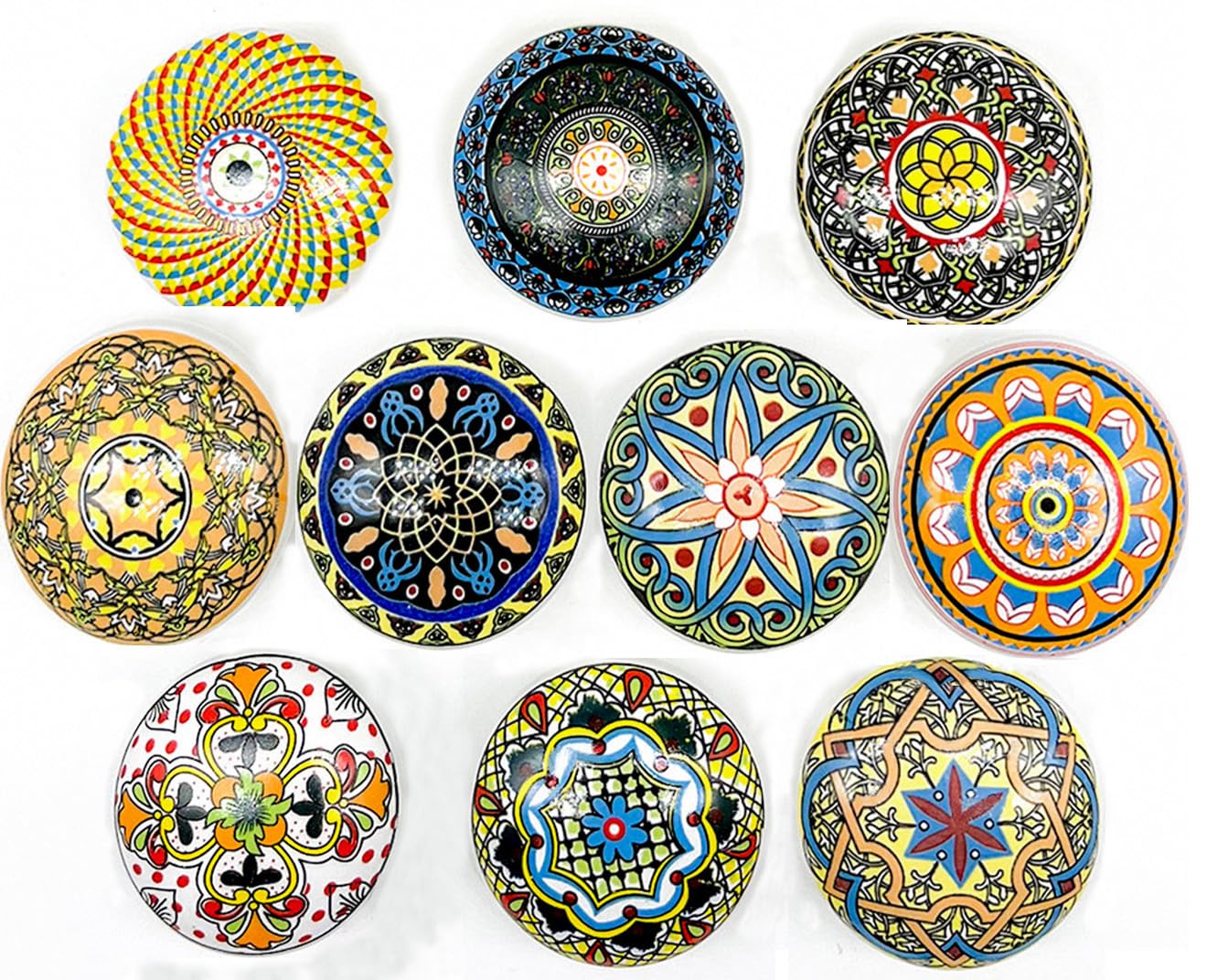 YOUYOUULU Round Porcelain Knobs - 10Pcs Ceramic Handles - Exquisite Ceramic Knobs - Bohemian Style Cabinet Knobs, for DIY Dresser Wardrobe Furnitures Decor