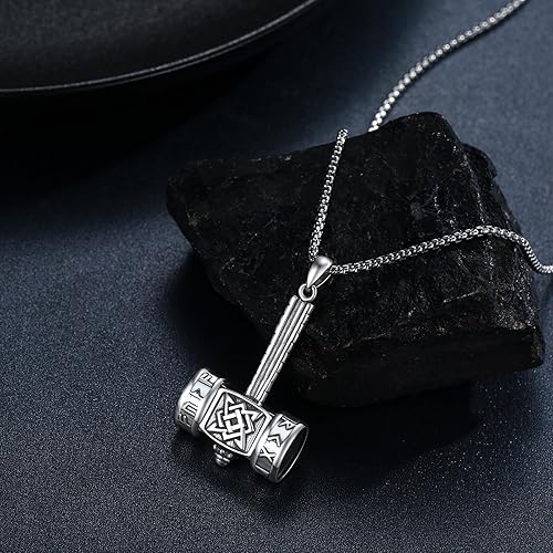 Miniatura 3 de Thor's Hammer Talismán Collar Colgante de amuleto vikingo de plata de ley S925 brújula nórdicasímbolo pagano celta Odin regalo para hombres y