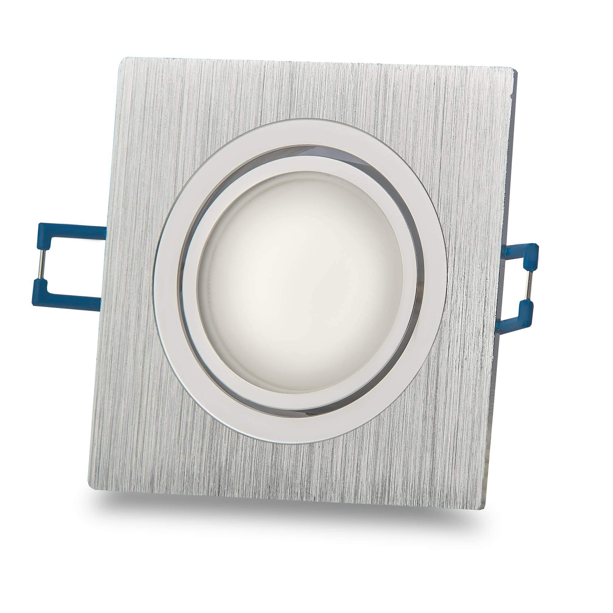 6x LED Einbaustrahler Set 5W dimmbar eckig Einbau-Spot Decken-Strahler 70-80mm Leuchte, Farbe:Edelstahl gebürstet, Lichtfarbe:warmweiß