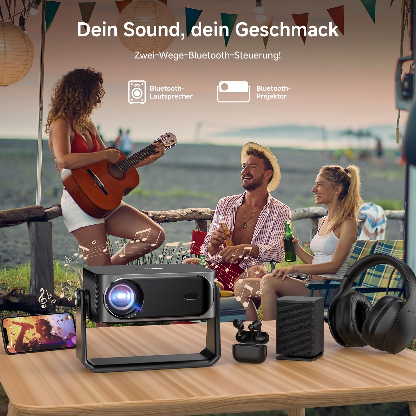 4K Smart Beamer mit Netflix, iSinbox Tageslicht Beamer Autofokus & 6D Trapezkorrektur, Tragbarer Heimkino Projektor mit Schwenkbarer Dolby,WiFi 6＆ Bluetooth 5.3, HDR10+