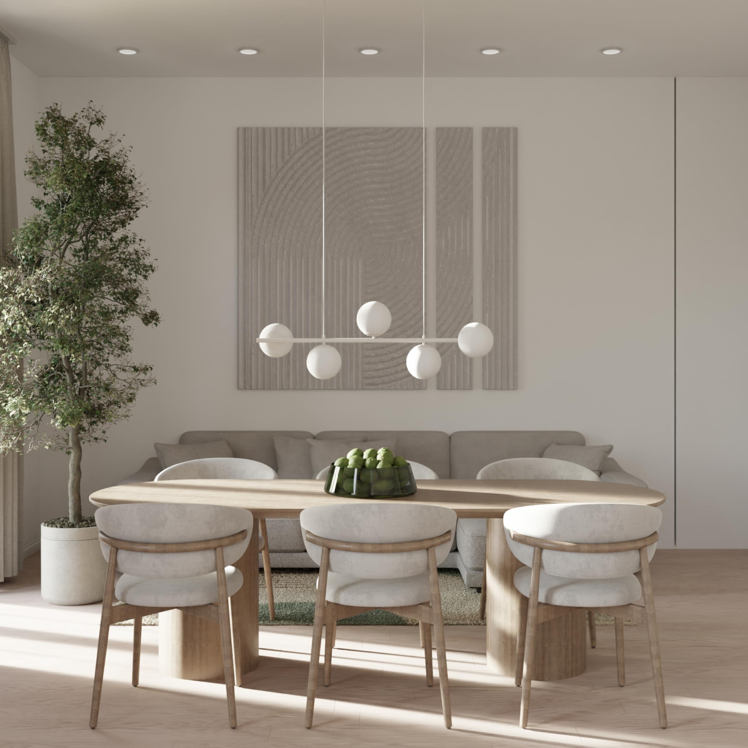 Pendelleuchte 'Livana' 5-flammig nicht dimmbar LED Deckenleuchte mit Opalglaskugeln für Esstisch Küche Wohnzimmer Hängeleuchte Beige 100cm