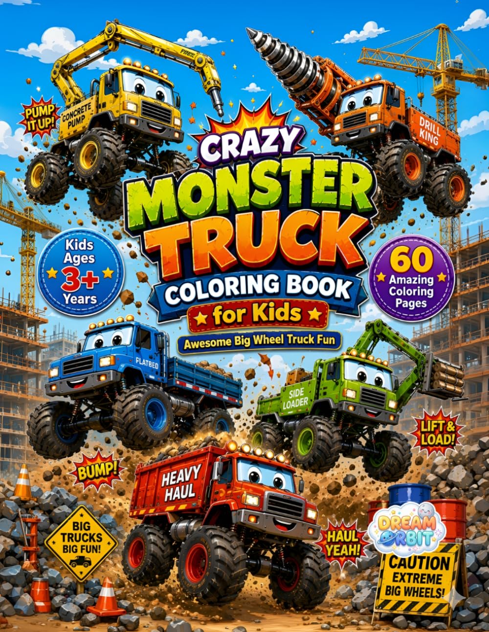 Crazy Monster Truck Coloring Book for Kids Ages 3+ Years: Giant Monster Truck Adventures with 60 High Quality Unique Large Coloring Pages Filled with Racing Stunts and Creative Fun for Kids & Adults