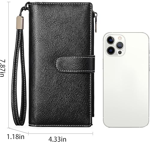 Miniatura 6 de GOIACII Billeteras para mujer de gran capacidad para tarjetas de crédito, cartera RFID para mujer, doble bolsillo con cremallera, de cuero