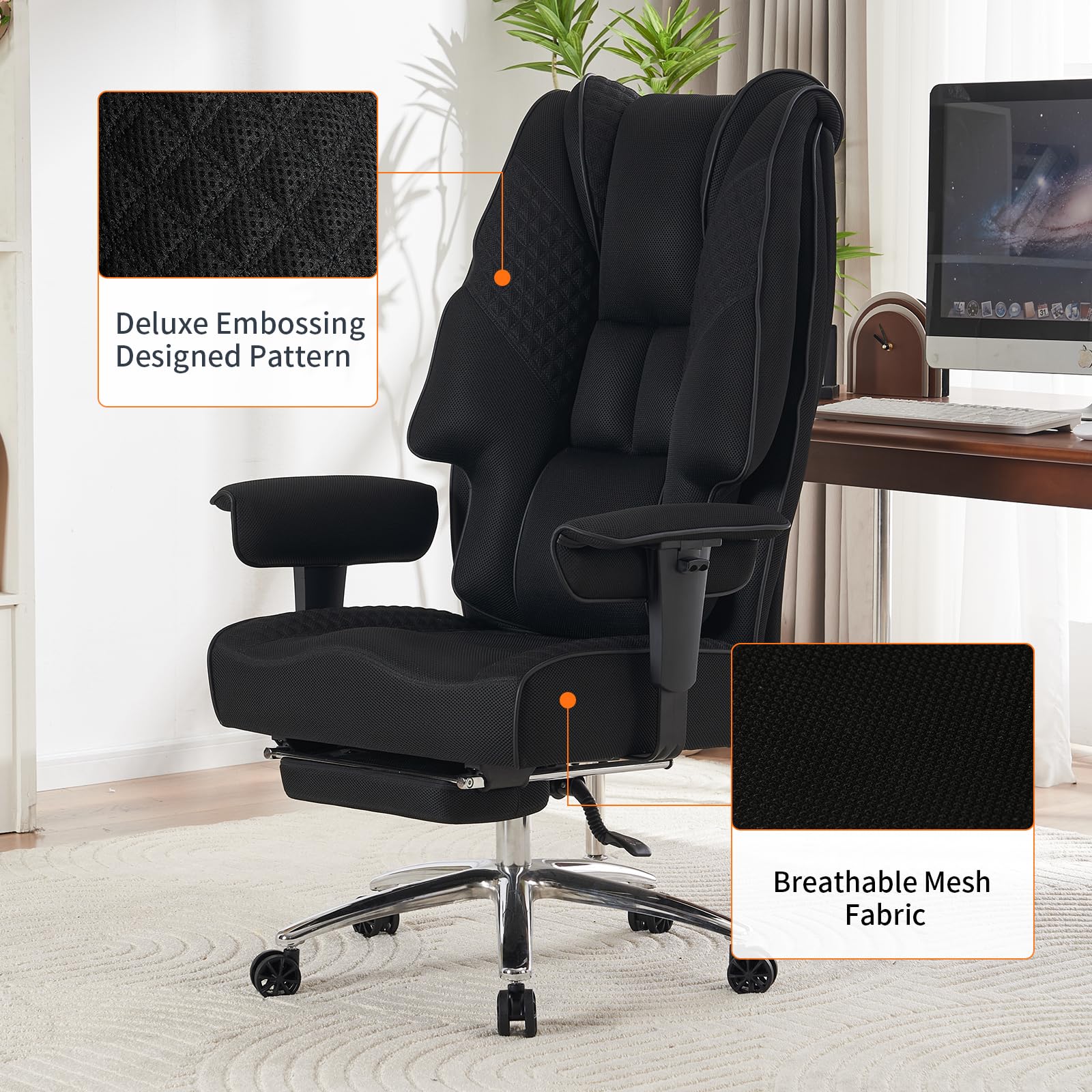 EXCEBET Silla de oficina robusta de malla de 180 kg - Silla de oficina grande ergonómica con asiento de muelles ensacados de 14 cm, silla de juego de ordenador con respaldo alto transpirable para el