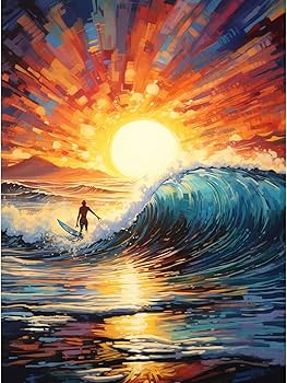 Amazon.com: Artery8 Sunset Surf Waves Surfing Artwork Vibrant Blue