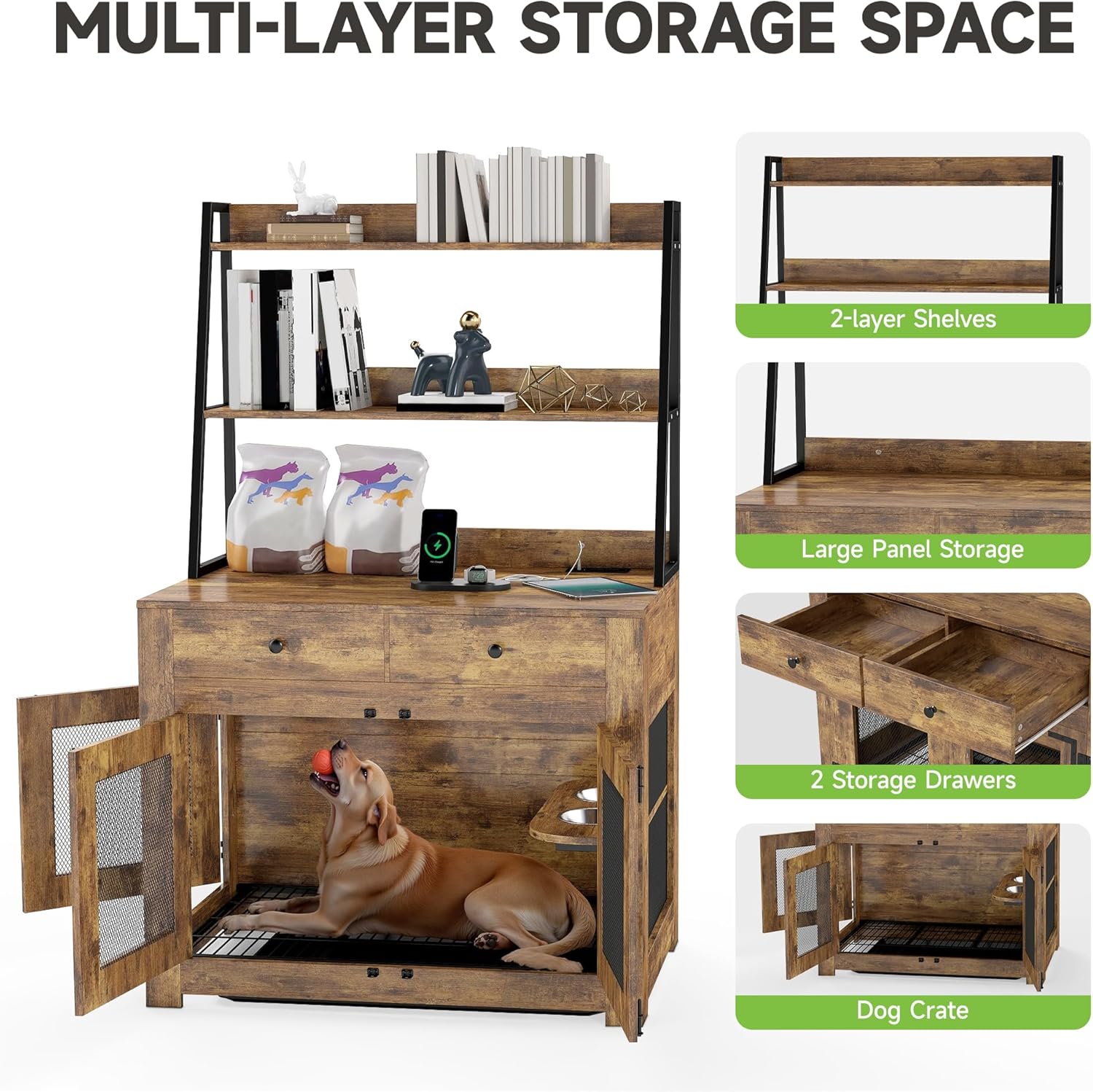 Stylish Comfort: The Real Relax 38" Dog Crate with Storage & Power Outlets