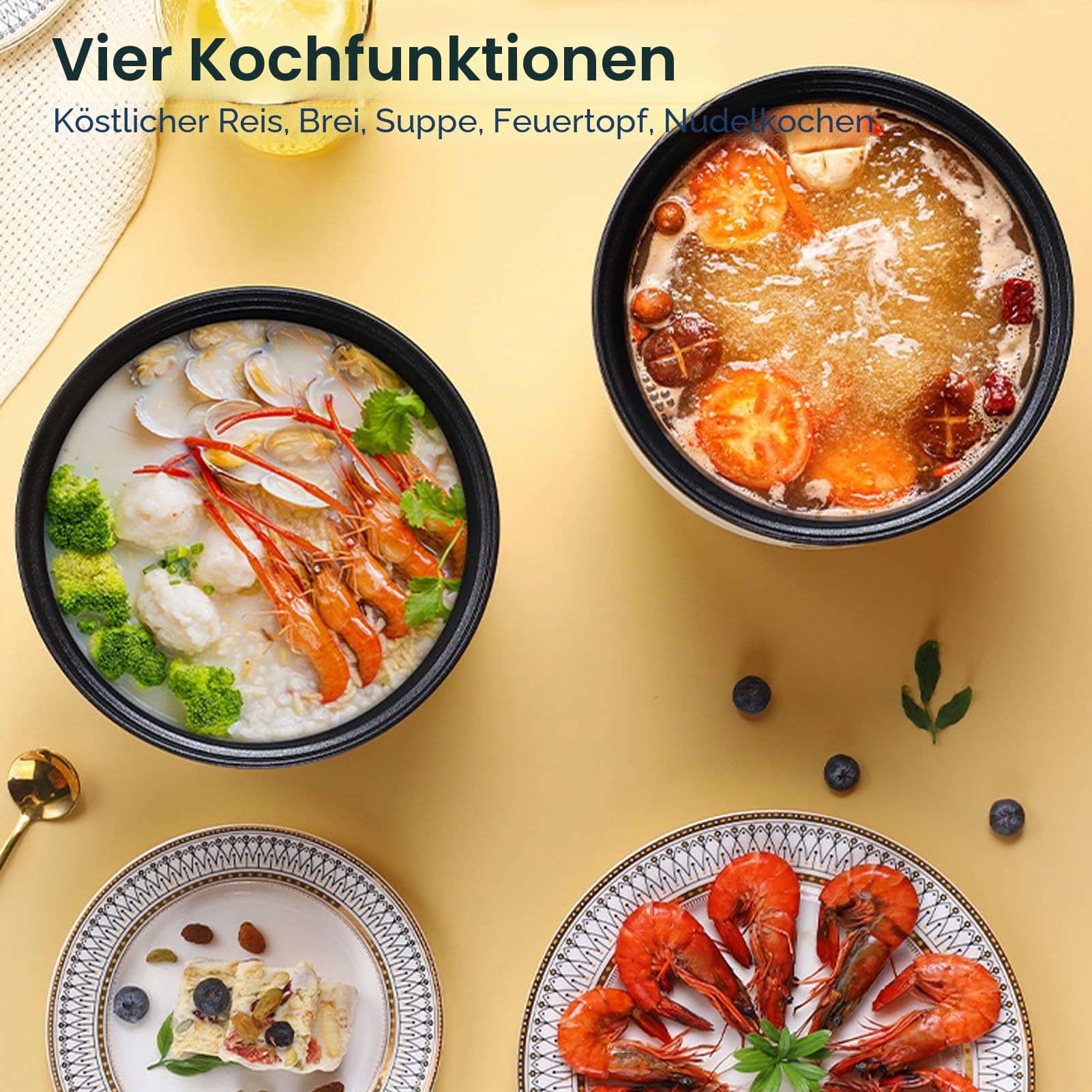 1,8L Elektrischer Heißer Topf, Doppelschicht Hitzeschutz, zum Kochen Dämpfen,Antihaft Kochtopf, Tragbarer Elektrischer Hot Pot, Kochkochtopf für Nudelnsuppe Gedämpft, für Schlafsäle und Büros
