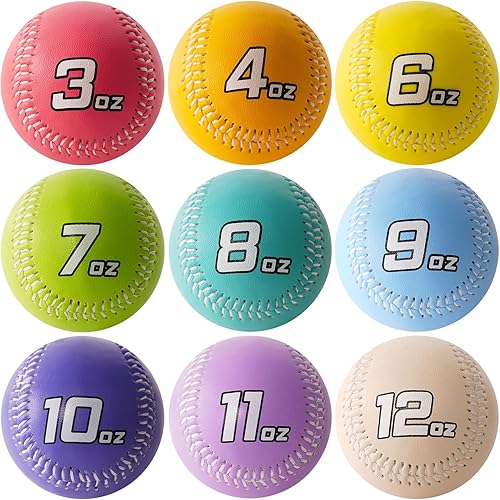 Juego de 9 pelotas de béisbol con peso de cuero, bolas de loy de 3 a 12 onzas para lanzargolpearlanzarbatear, pelotas de béisbol de práctica para disponible en Yaxa Peru