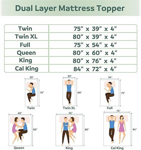 Miniatura 7 de Cubrecolchón de espuma viscoelástica tamaño King, 4 pulgadas de doble capa de enfriamiento de espuma viscoelástica de té verde de 2 pulgadas y