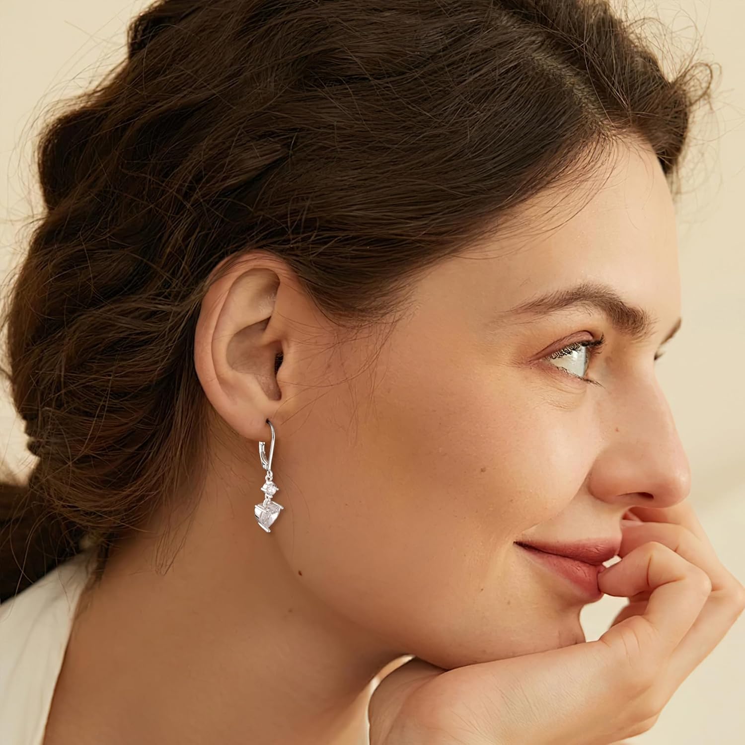 14K Gold 925 Sterling Silver Heart Dangle Earrings for Women, Silver Dangling Drop Halo Hearts Shaped Dangly Earring Cubic Zirconia Leverback Valentine Trendy Earrings - Image 6