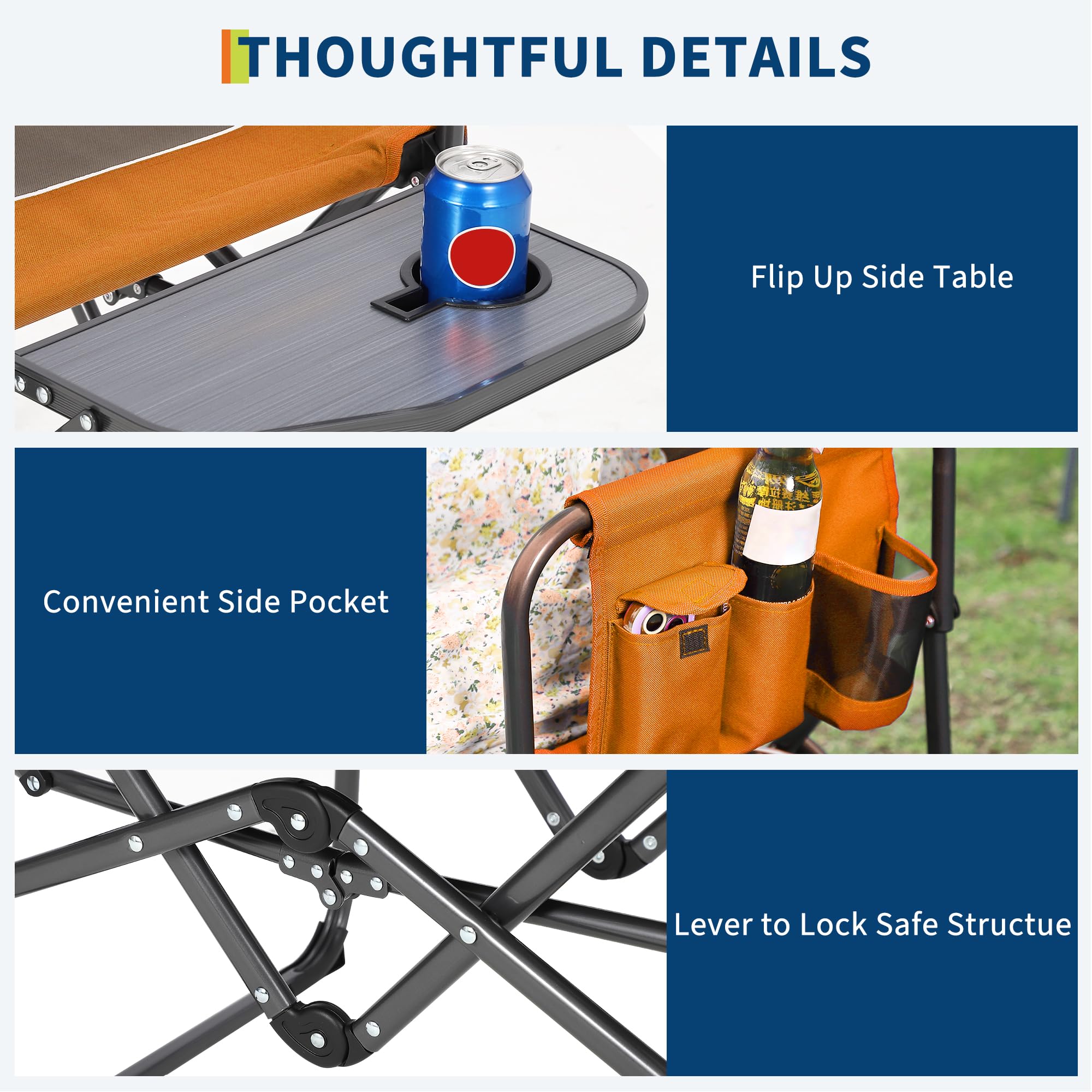 GarveeHome Sedia Regista Da Campeggio Pieghevole Per Adulti - Portatile e Robusta Fino a 180 kg Con Tavolino Laterale, Tasca Portaoggetti Portabicchieri Ideale Esterni, Spiaggia, Pesca, Picnic