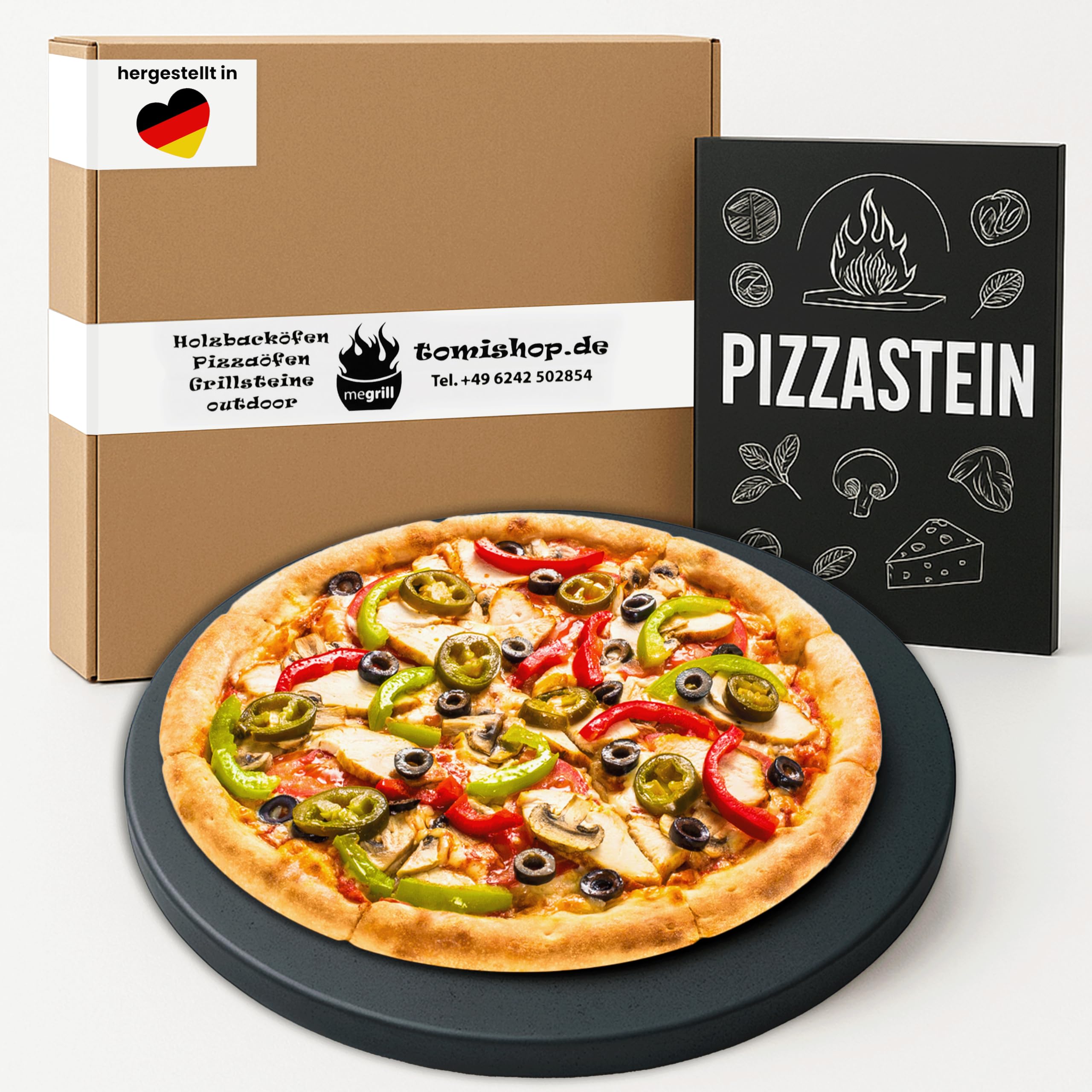 Pizzastein 410 × 12 mm aus glasiertem Cordierit für Grill & Backofen | Glasierter Cordierit-Pizzastein speichert Hitze gleichmäßig für knusprige Pizza und perfekte Backergebnisse