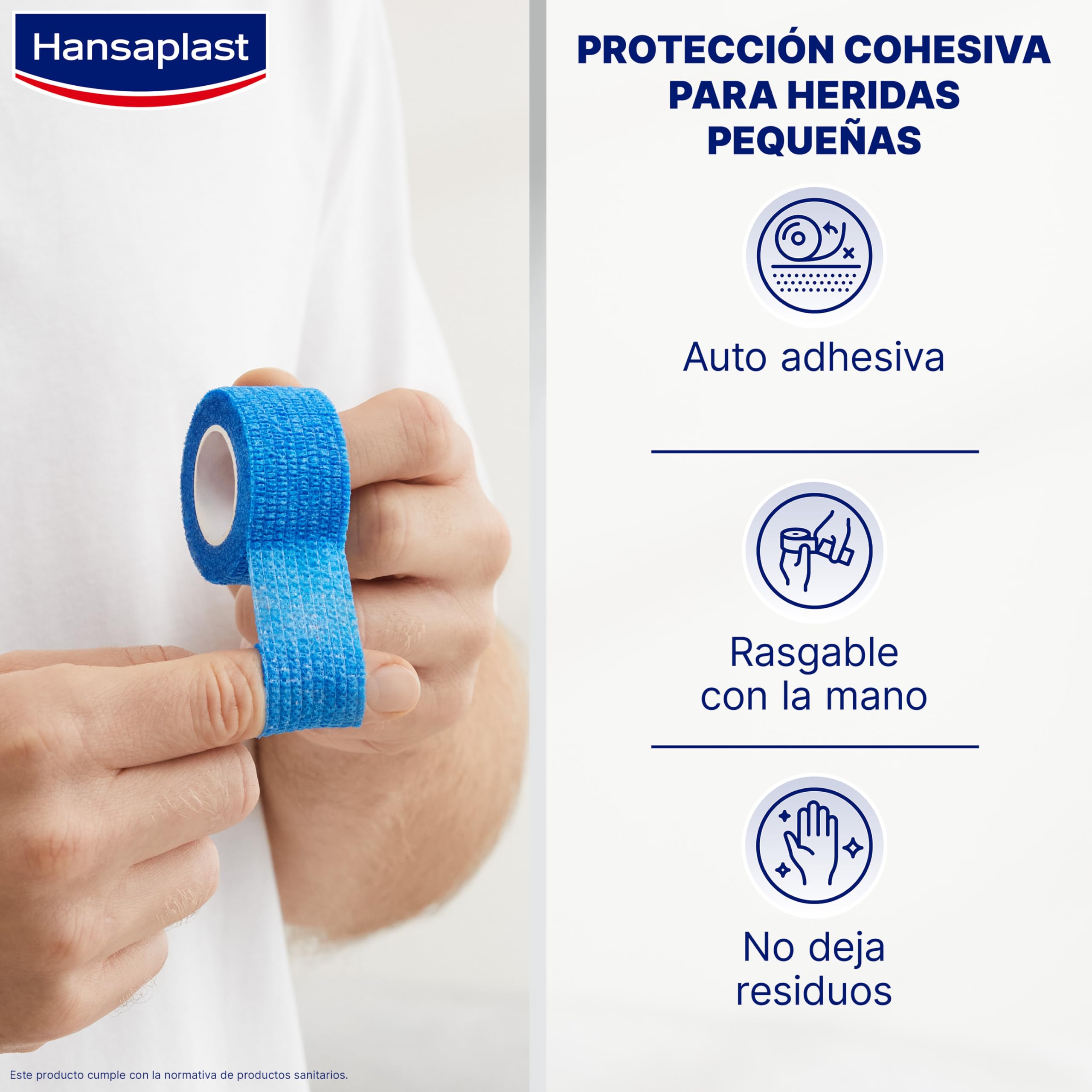 Hansaplast Venda cohesiva para dedos, venda autoadhesiva resistente al agua para botiquín, se rasga con la mano, transpirable, 5 m x 2,5 m