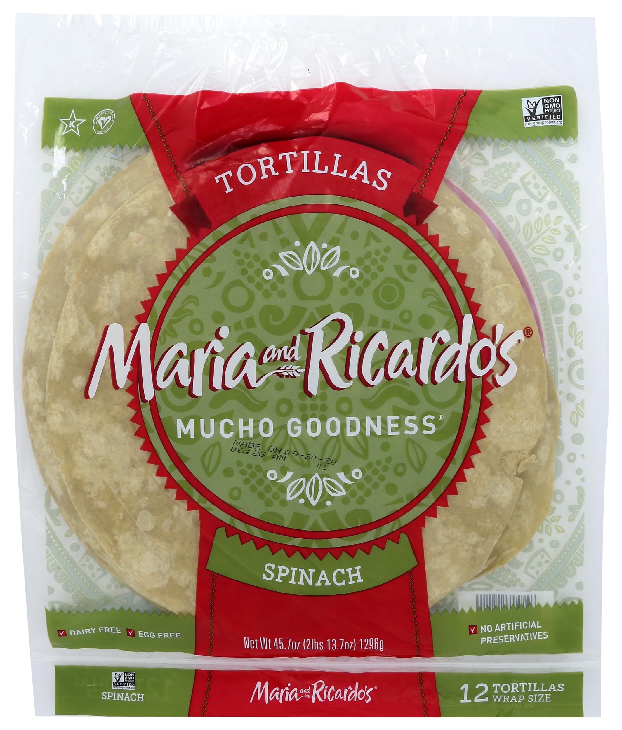 Maria & Ricardos, Tortillas Spinach, 45.7 Ounce