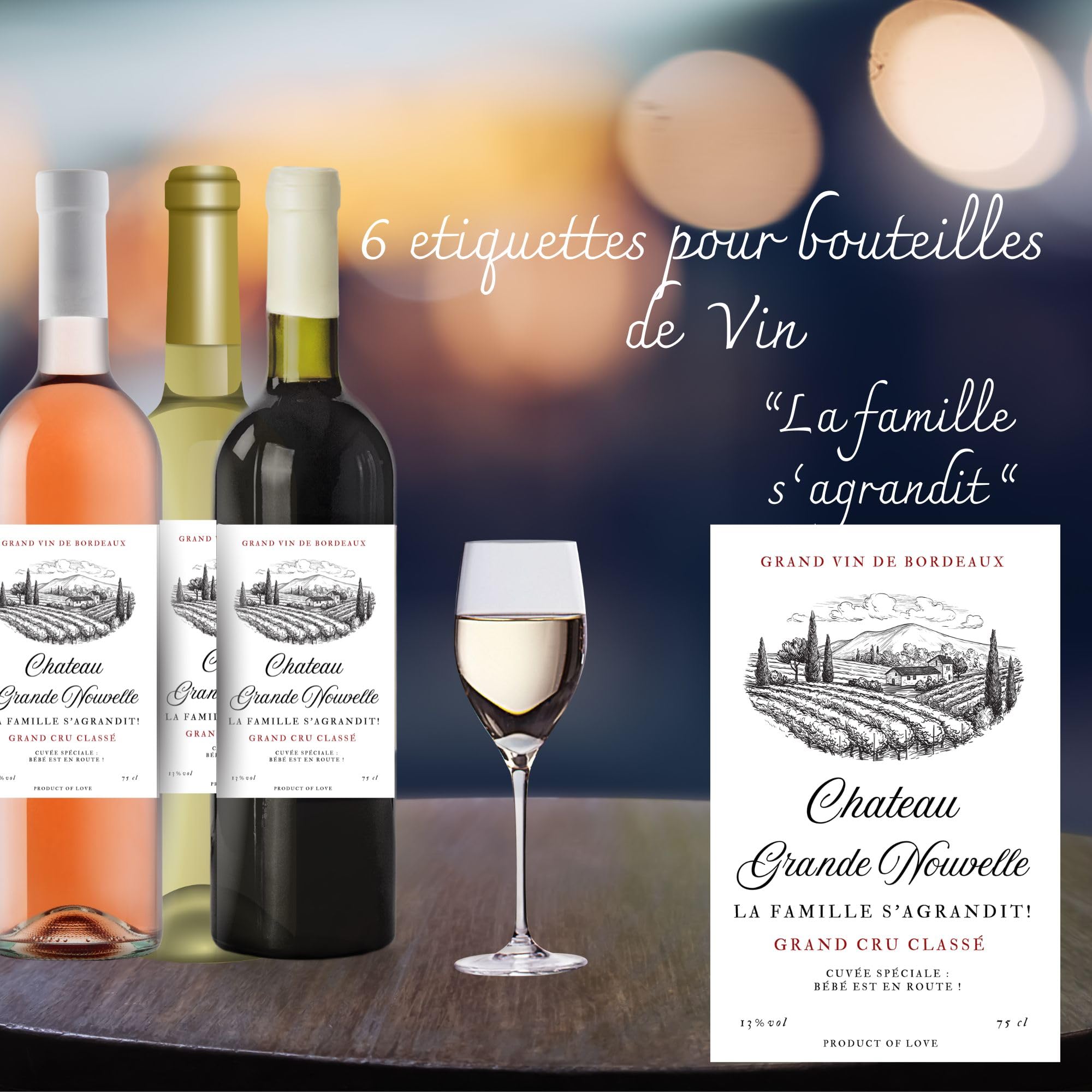 Étiquettes Annonce Grossesse NOZHAM X5 | Pour Bouteille De Vin - Bébé Arrive