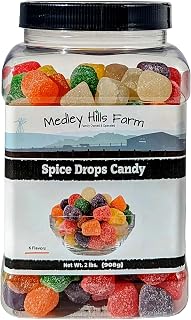 Spice Drops Candy By 2 lbs. in Reusable Container - Assorted Gum drops candy - flavors of cinnamon, clove, anise, spearmint, root beer (sassafras) and wintergreen - old fashion candy soft jelly drops