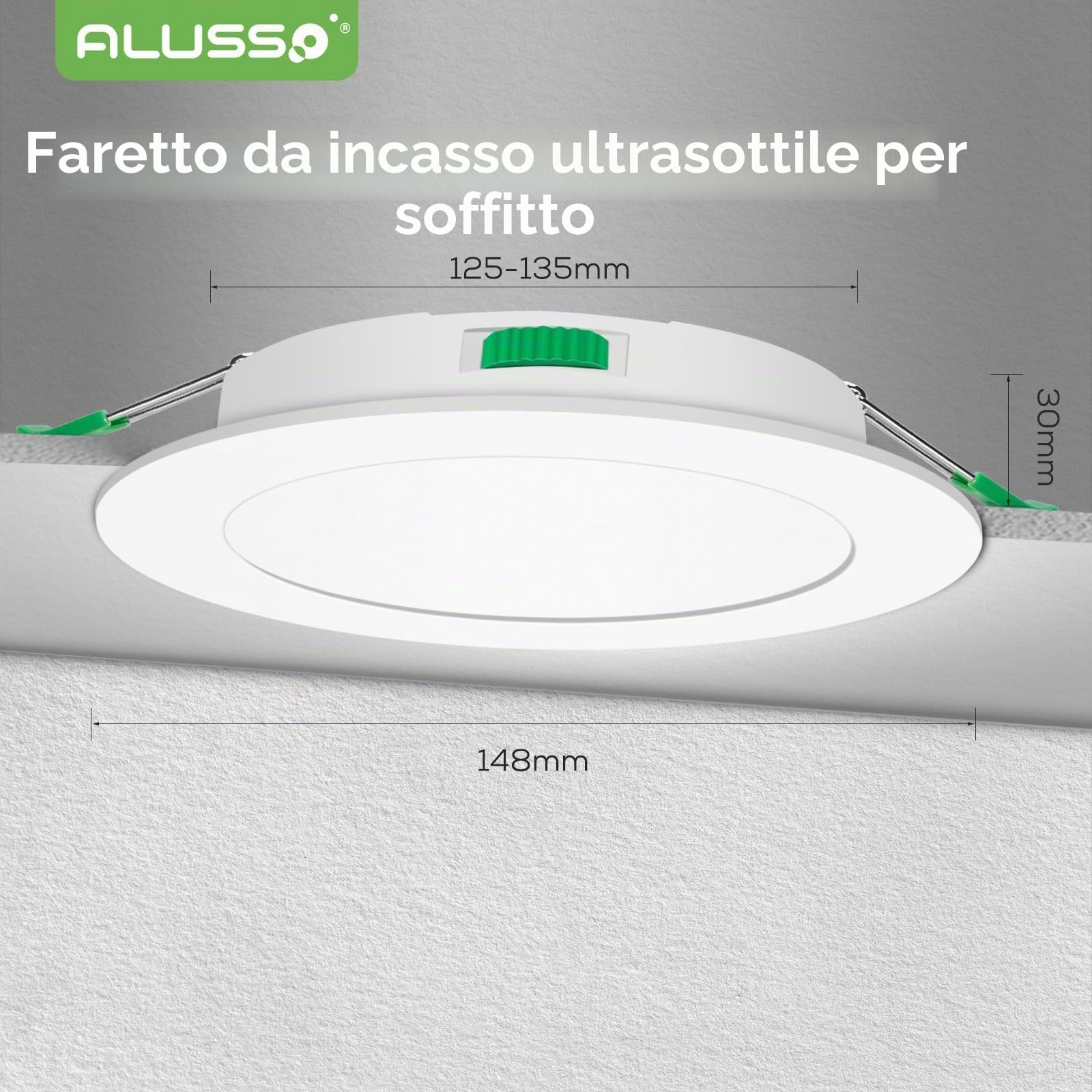 ALUSSO Set di 6 faretti LED da incasso piatti 230 V, 10 W, 800 lm, intensità variabile, ultra sottile, profondità di incasso 30 mm, bianco caldo 3000 K, bianco neutro 4000 K, bianco freddo 6500 K,