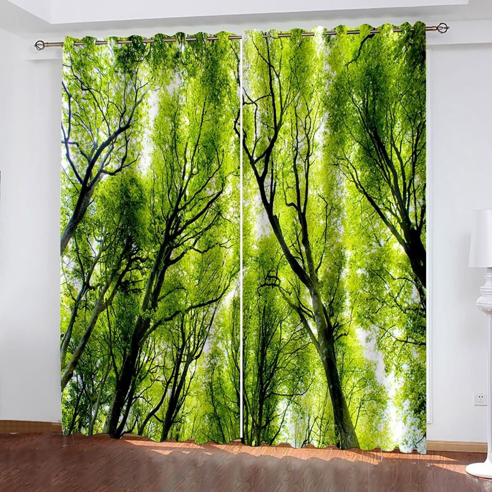 Zasłony zaciemniające do jadalni 2 szt., 2 x 86 W x 115 H, zasłona zaciemniająca, oczka, drzewa, krajobraz, zasłony zielone kuchnia